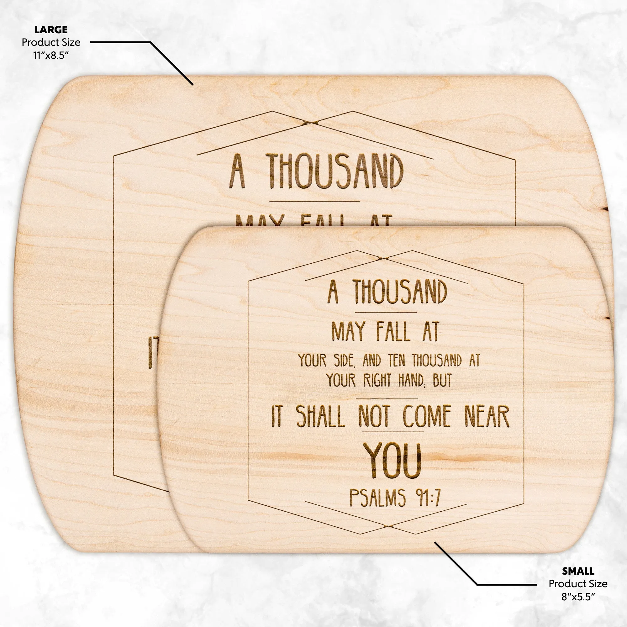 Bible Verse Hardwood Oval Cutting Board - It Shall Not Come Near You ~Psalm 91:7~ Design 2