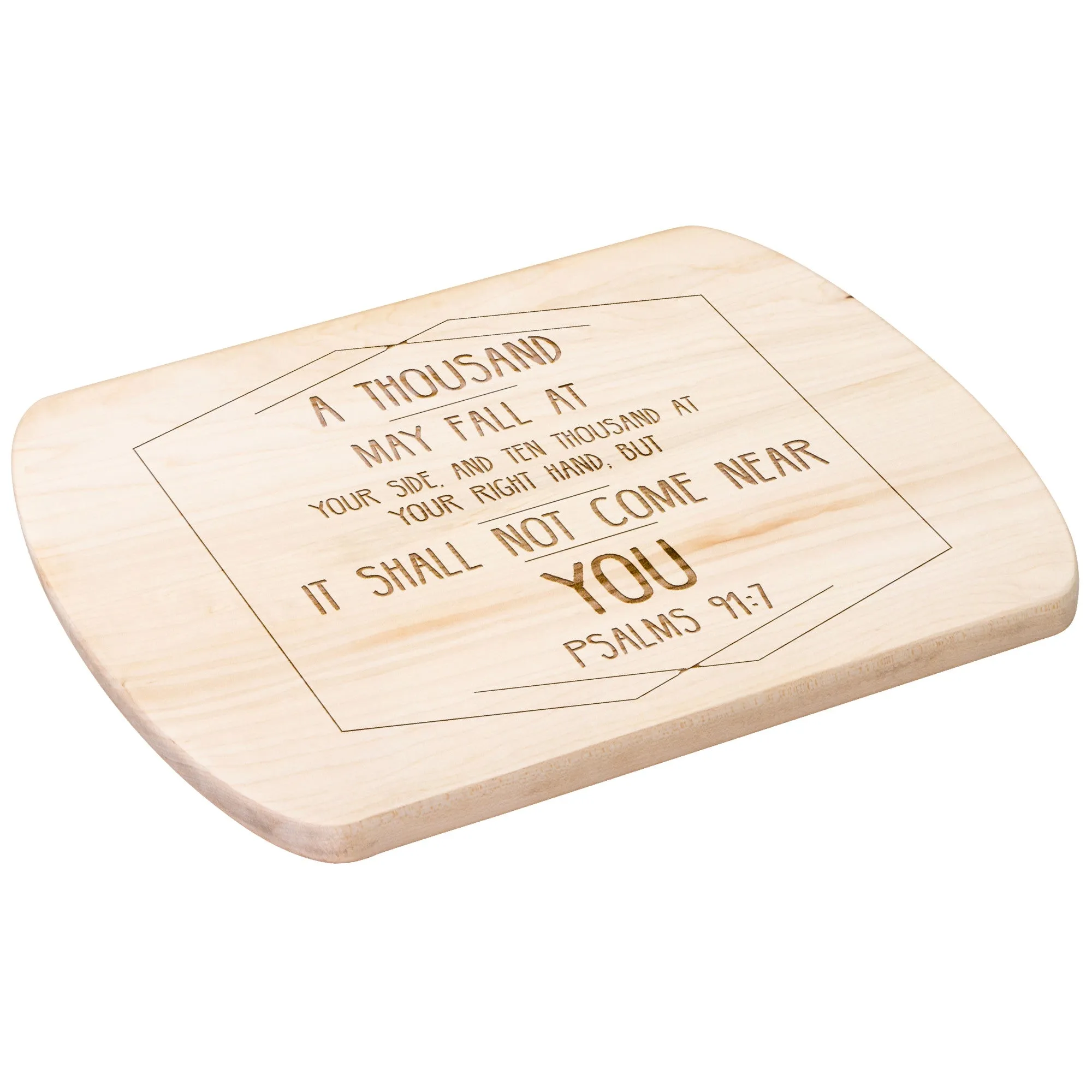 Bible Verse Hardwood Oval Cutting Board - It Shall Not Come Near You ~Psalm 91:7~ Design 2