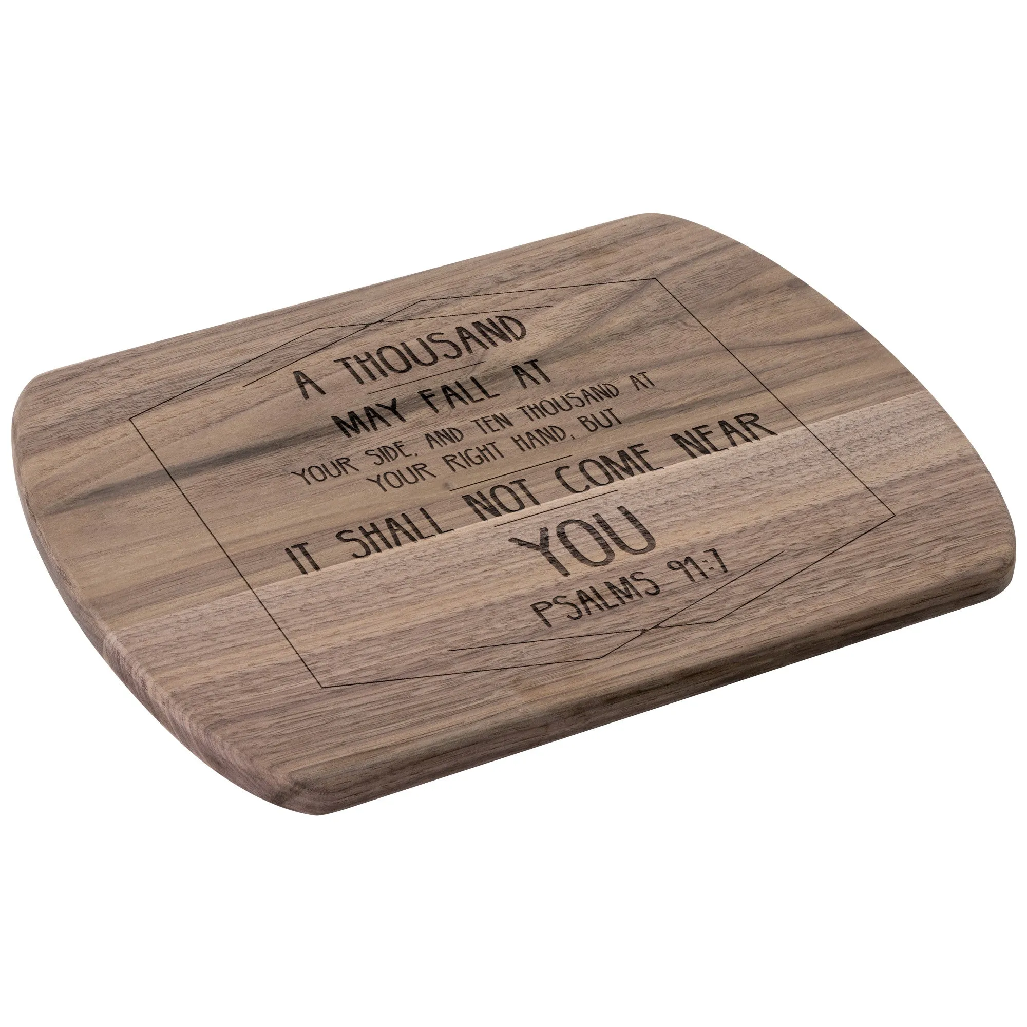 Bible Verse Hardwood Oval Cutting Board - It Shall Not Come Near You ~Psalm 91:7~ Design 2