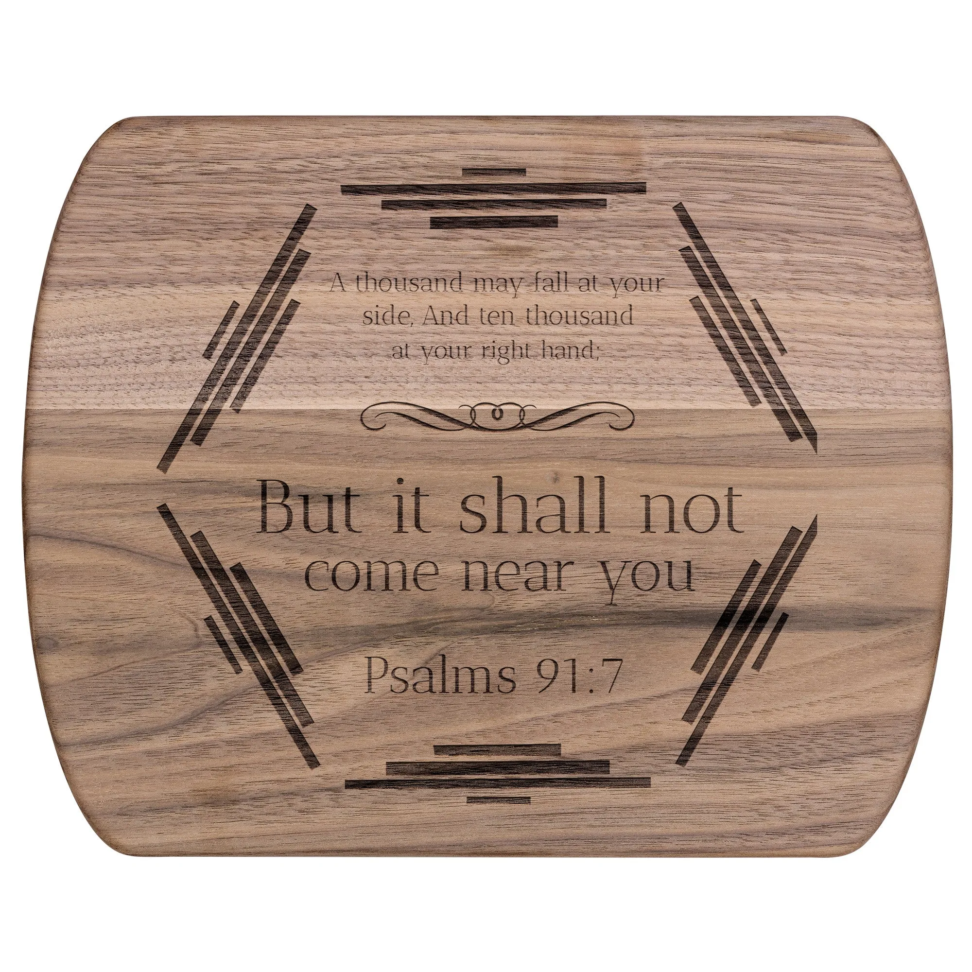 Bible Verse Hardwood Oval Cutting Board - It Shall Not Come Near You ~Psalm 91:7~ Design 3