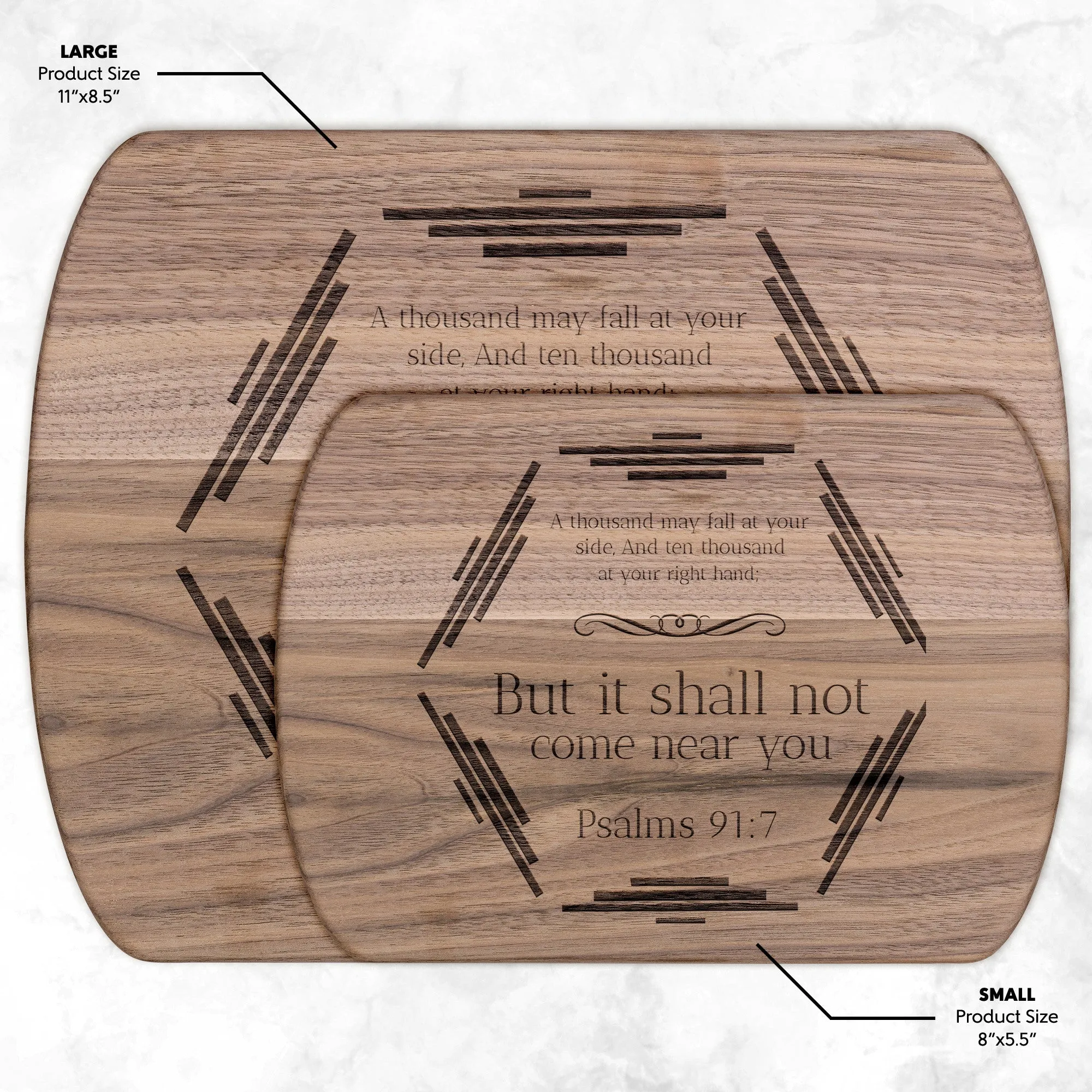 Bible Verse Hardwood Oval Cutting Board - It Shall Not Come Near You ~Psalm 91:7~ Design 3