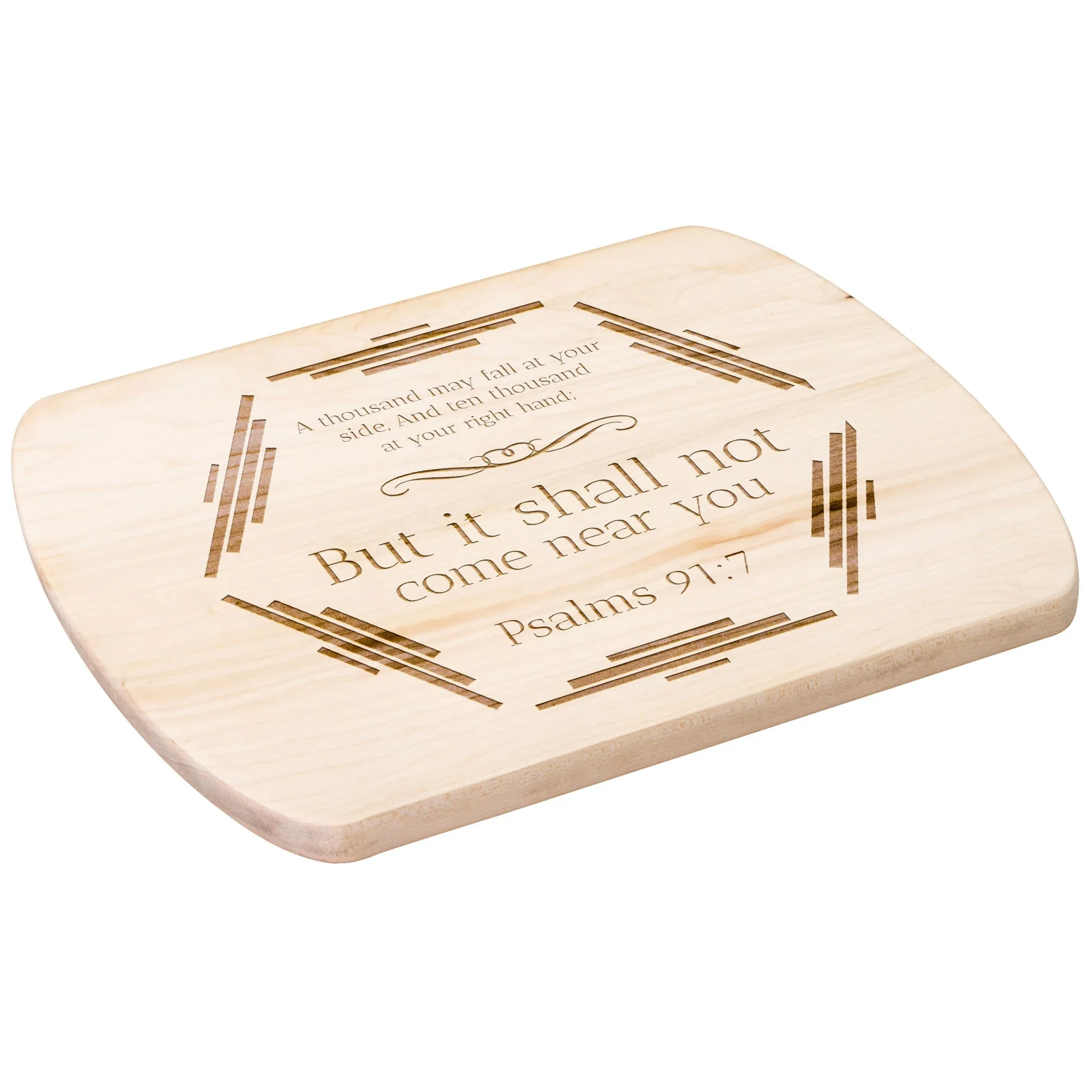 Bible Verse Hardwood Oval Cutting Board - It Shall Not Come Near You ~Psalm 91:7~ Design 3