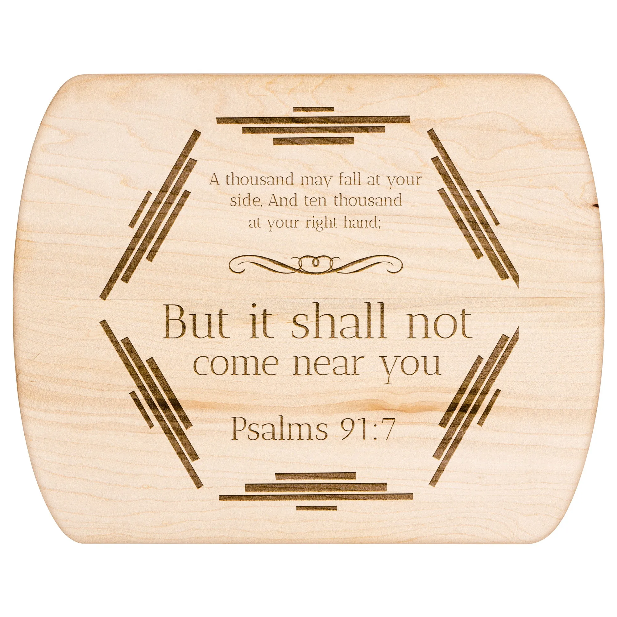 Bible Verse Hardwood Oval Cutting Board - It Shall Not Come Near You ~Psalm 91:7~ Design 3