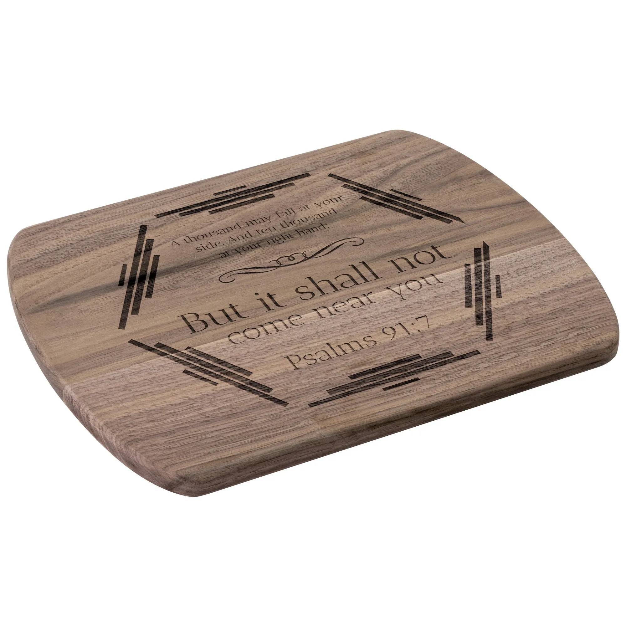 Bible Verse Hardwood Oval Cutting Board - It Shall Not Come Near You ~Psalm 91:7~ Design 3