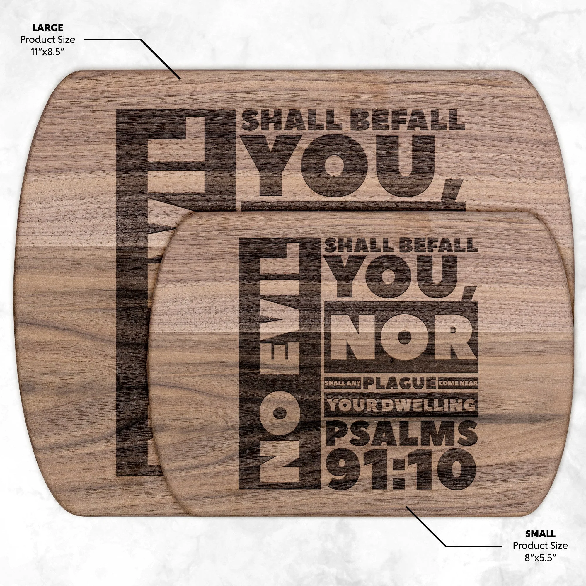 Bible Verse Hardwood Oval Cutting Board - No Evil Shall Befall You ~Psalm 91:10~ Design 1