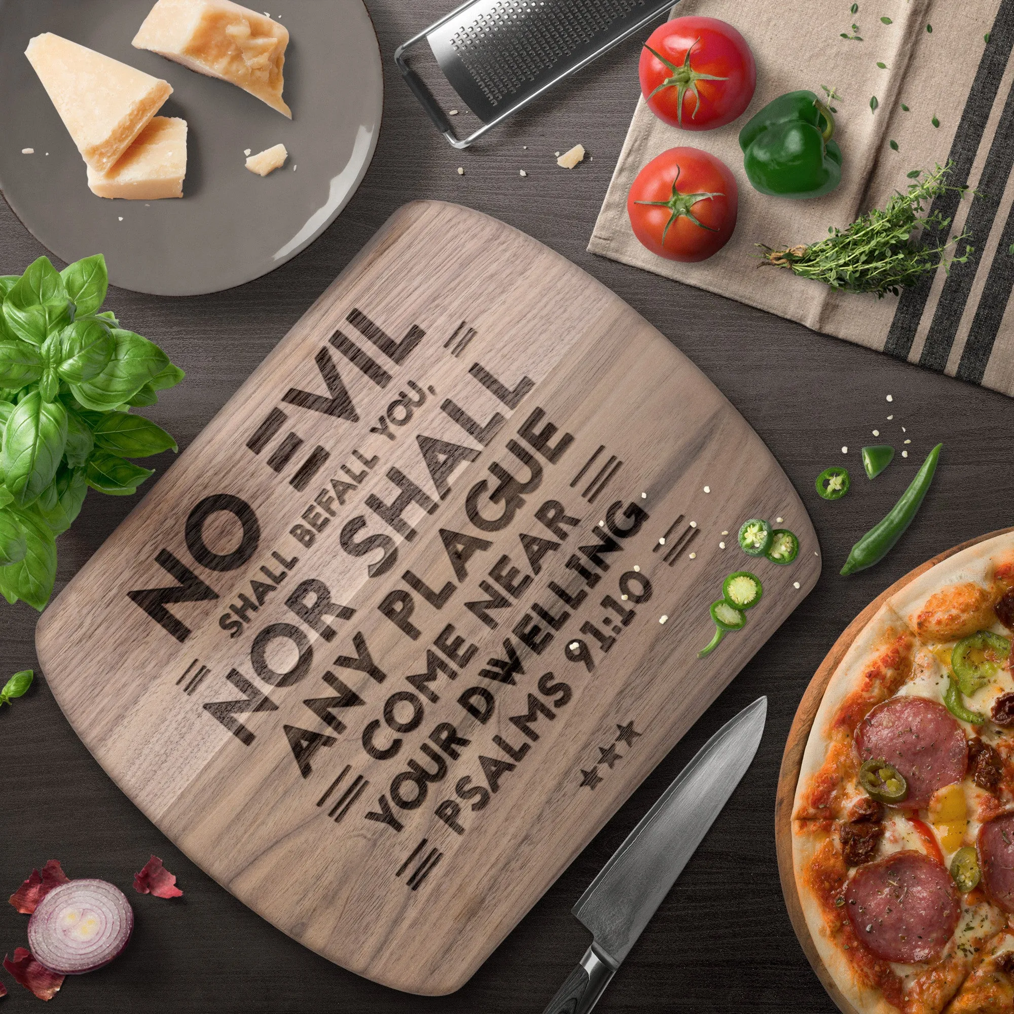 Bible Verse Hardwood Oval Cutting Board - No Evil Shall Befall You ~Psalm 91:10~ Design 6