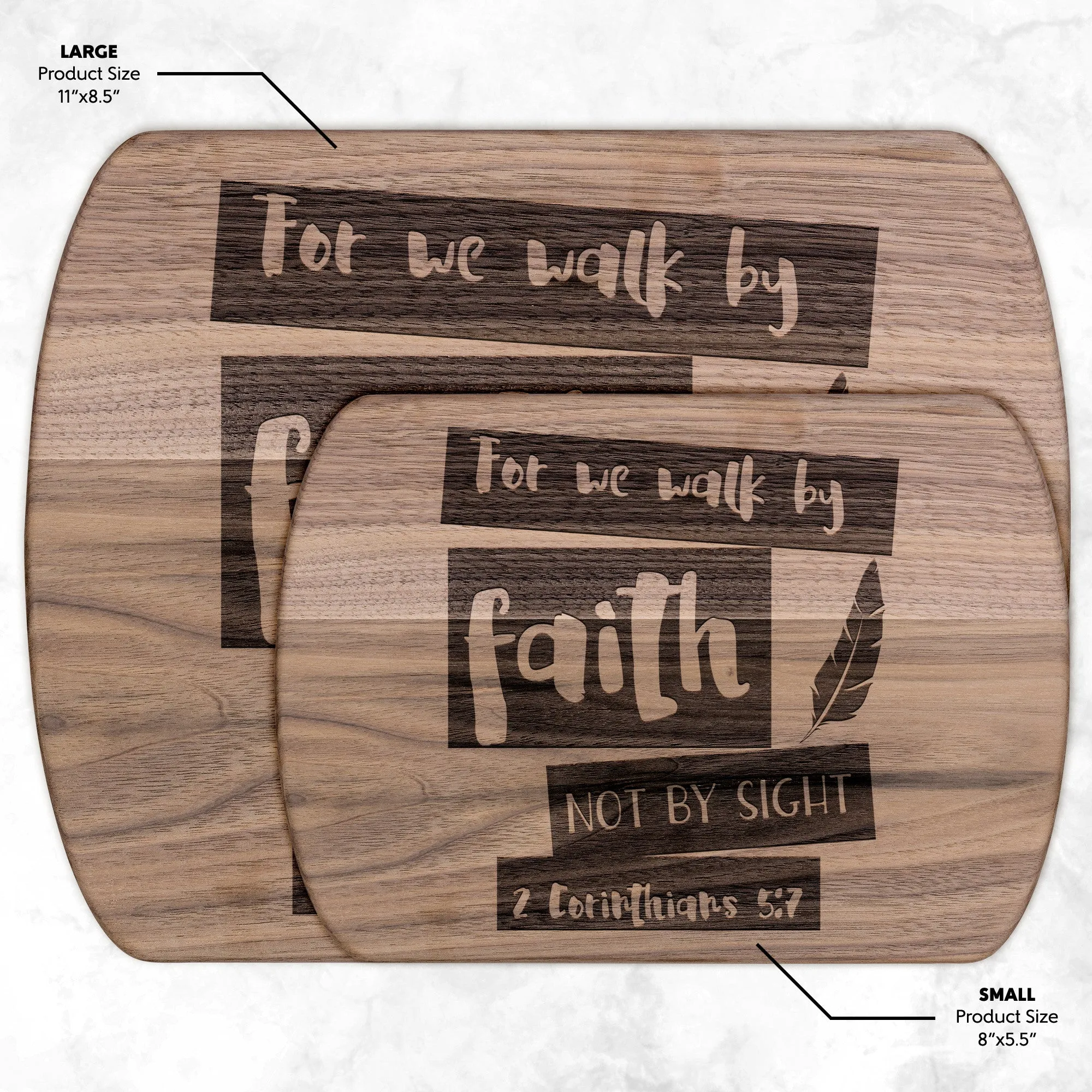 Bible Verse Hardwood Oval Cutting Board - Walk By Faith ~2 Corinthians 5-7~ Design 10