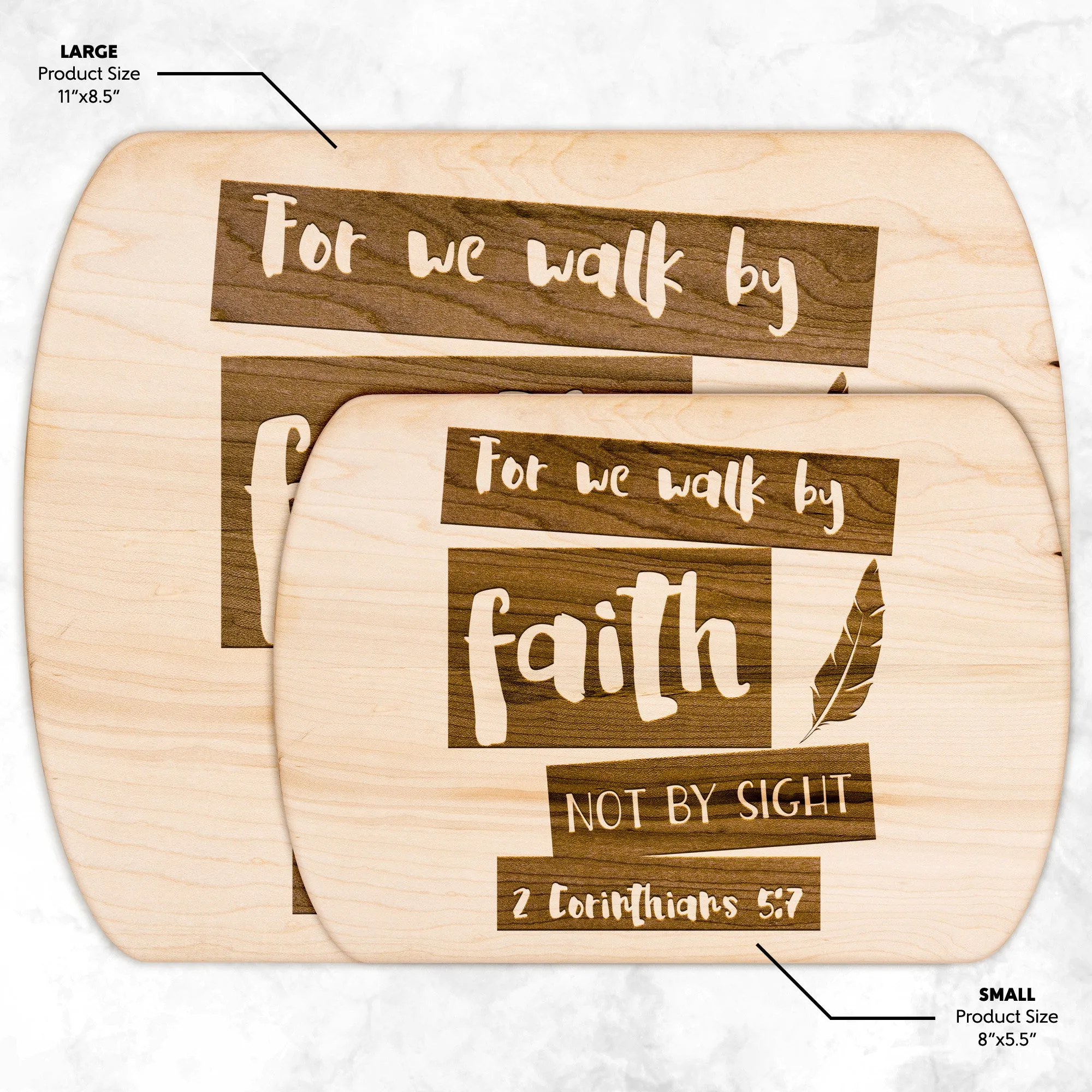 Bible Verse Hardwood Oval Cutting Board - Walk By Faith ~2 Corinthians 5-7~ Design 10