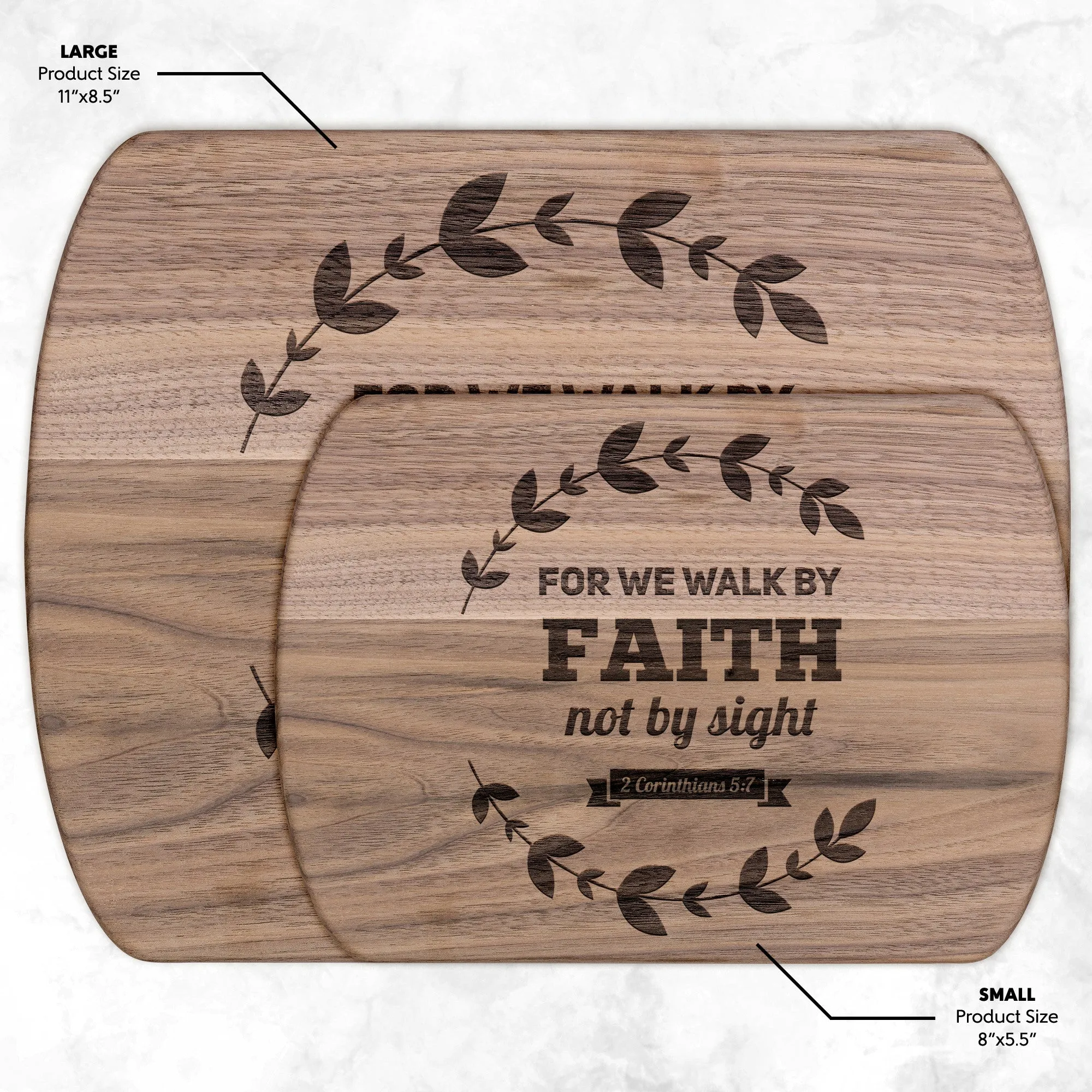 Bible Verse Hardwood Oval Cutting Board - Walk By Faith ~2 Corinthians 5-7~ Design 17