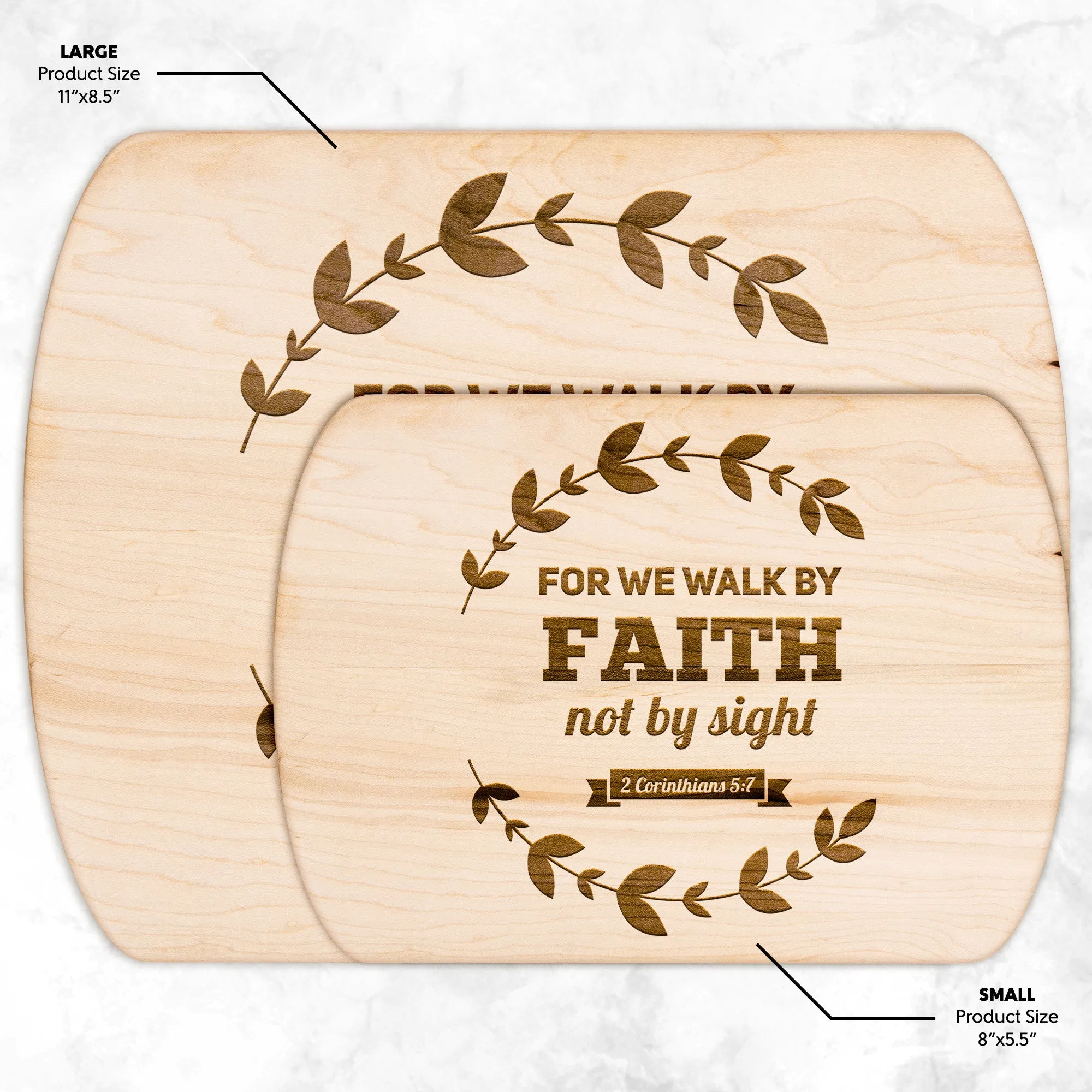 Bible Verse Hardwood Oval Cutting Board - Walk By Faith ~2 Corinthians 5-7~ Design 17