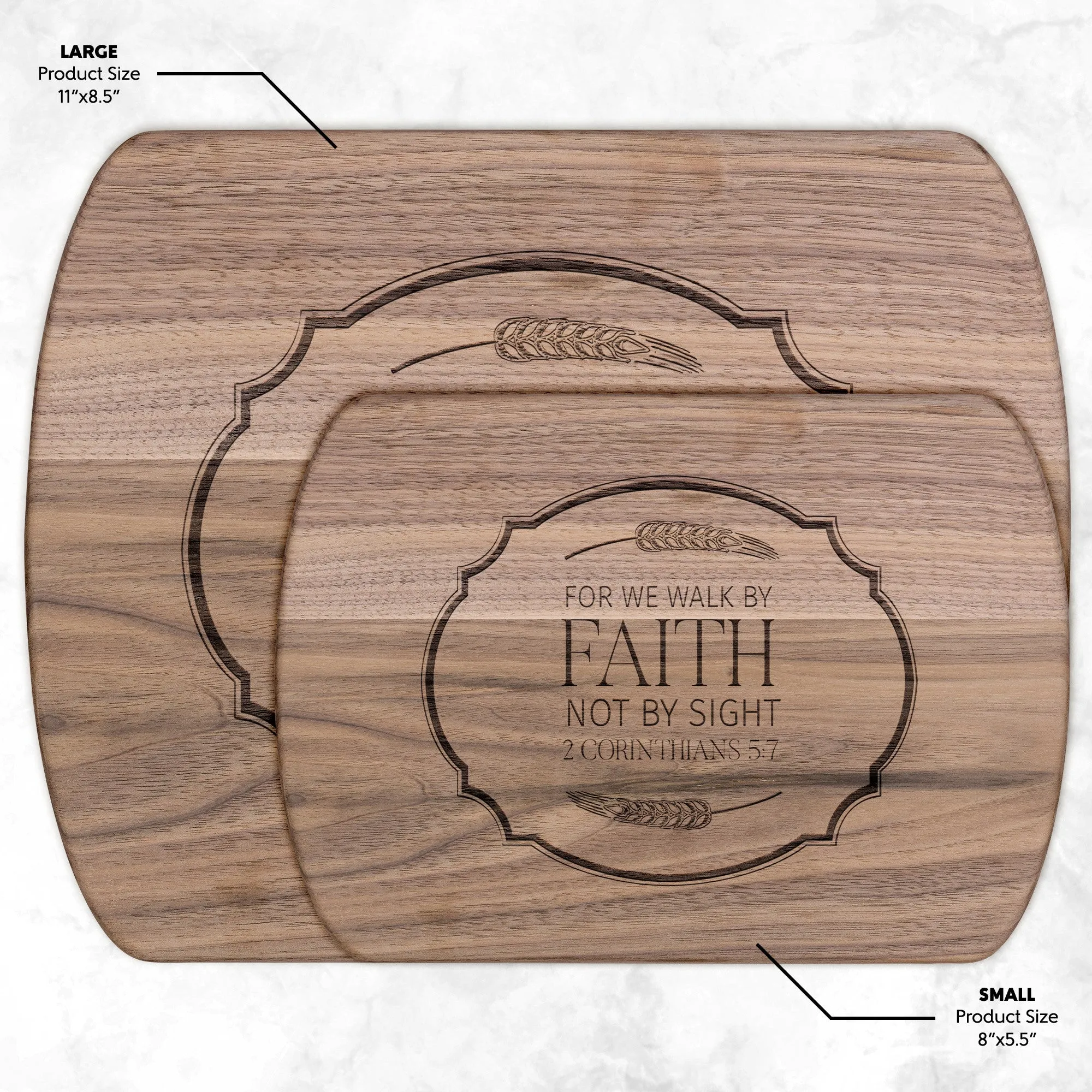 Bible Verse Hardwood Oval Cutting Board - Walk By Faith ~2 Corinthians 5-7~ Design 18