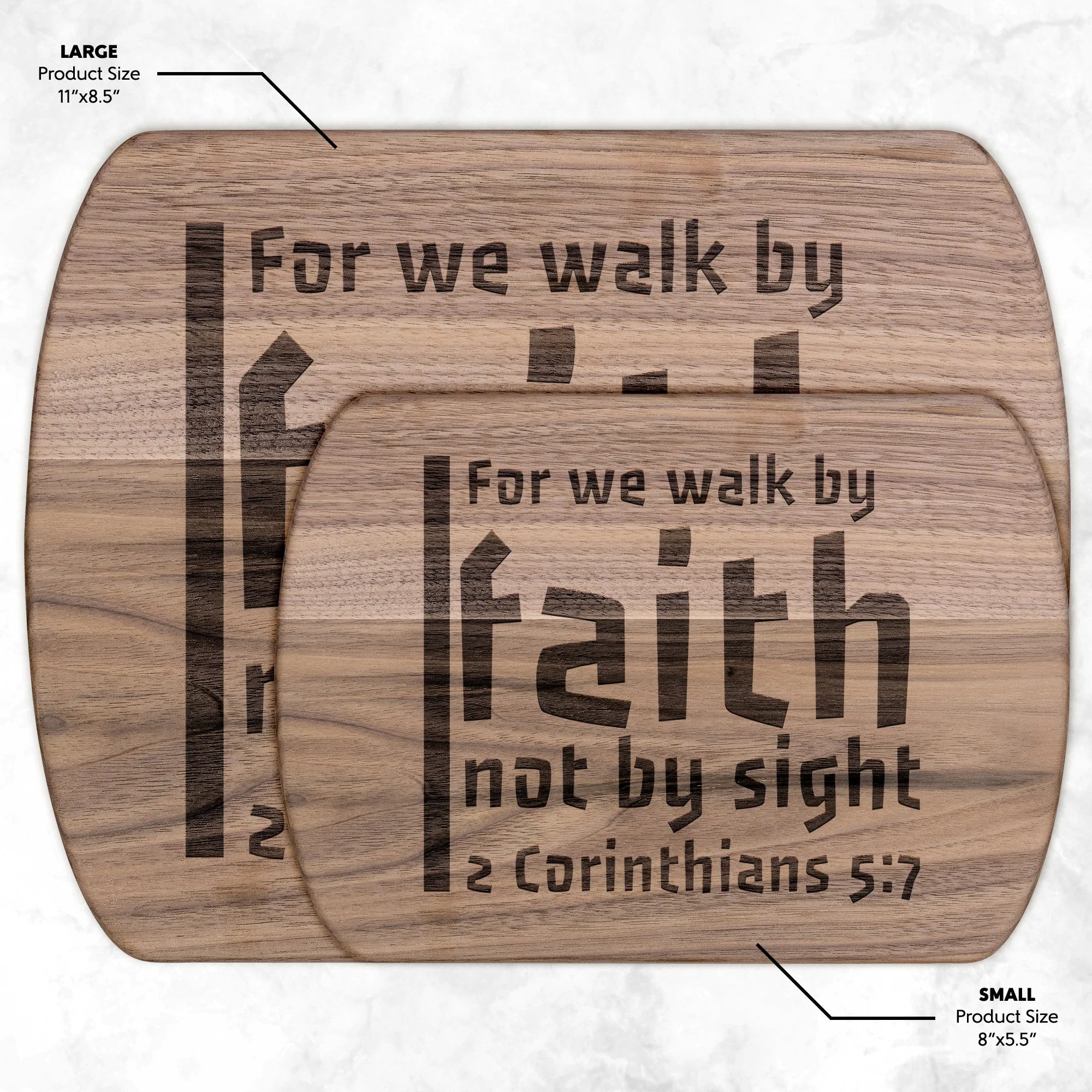 Bible Verse Hardwood Oval Cutting Board - Walk By Faith ~2 Corinthians 5-7~ Design 19