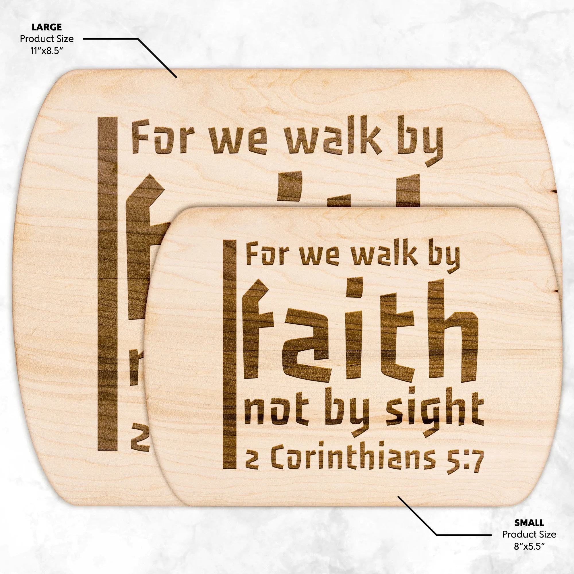 Bible Verse Hardwood Oval Cutting Board - Walk By Faith ~2 Corinthians 5-7~ Design 19