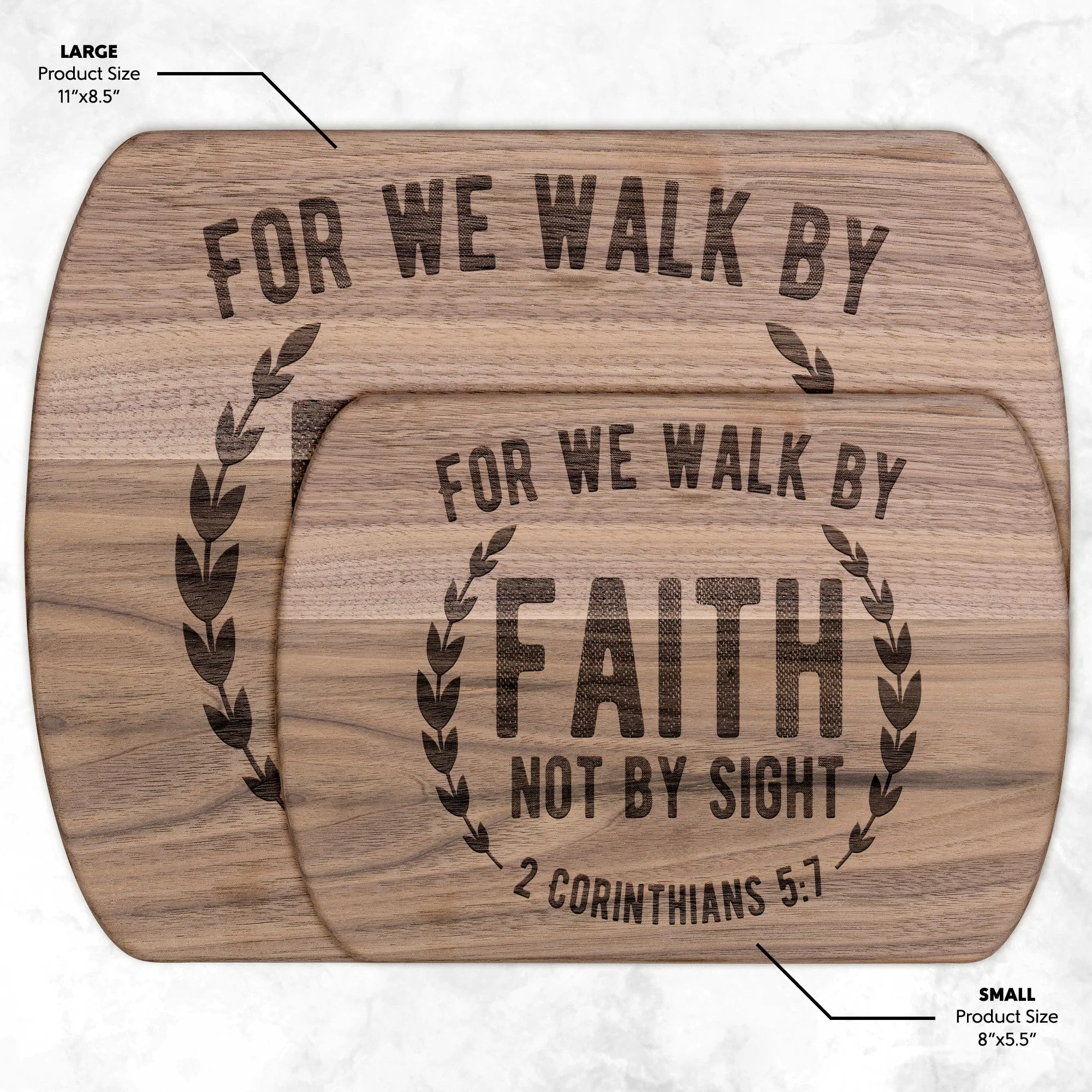 Bible Verse Hardwood Oval Cutting Board - Walk By Faith ~2 Corinthians 5-7~ Design 1