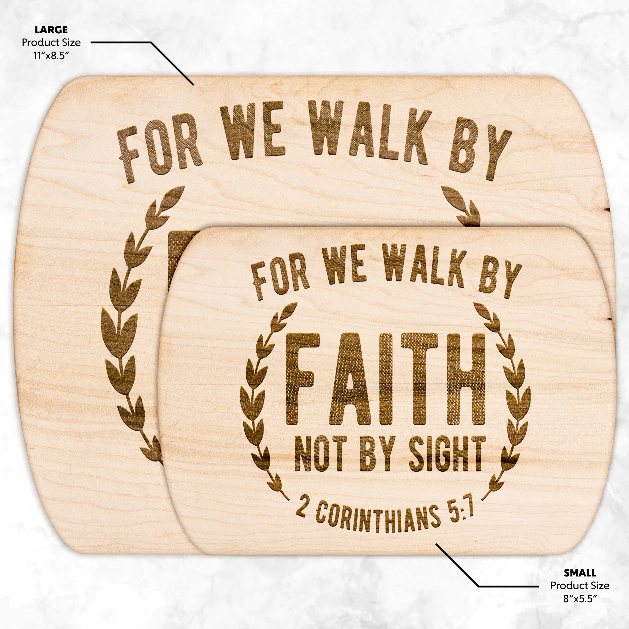 Bible Verse Hardwood Oval Cutting Board - Walk By Faith ~2 Corinthians 5-7~ Design 1