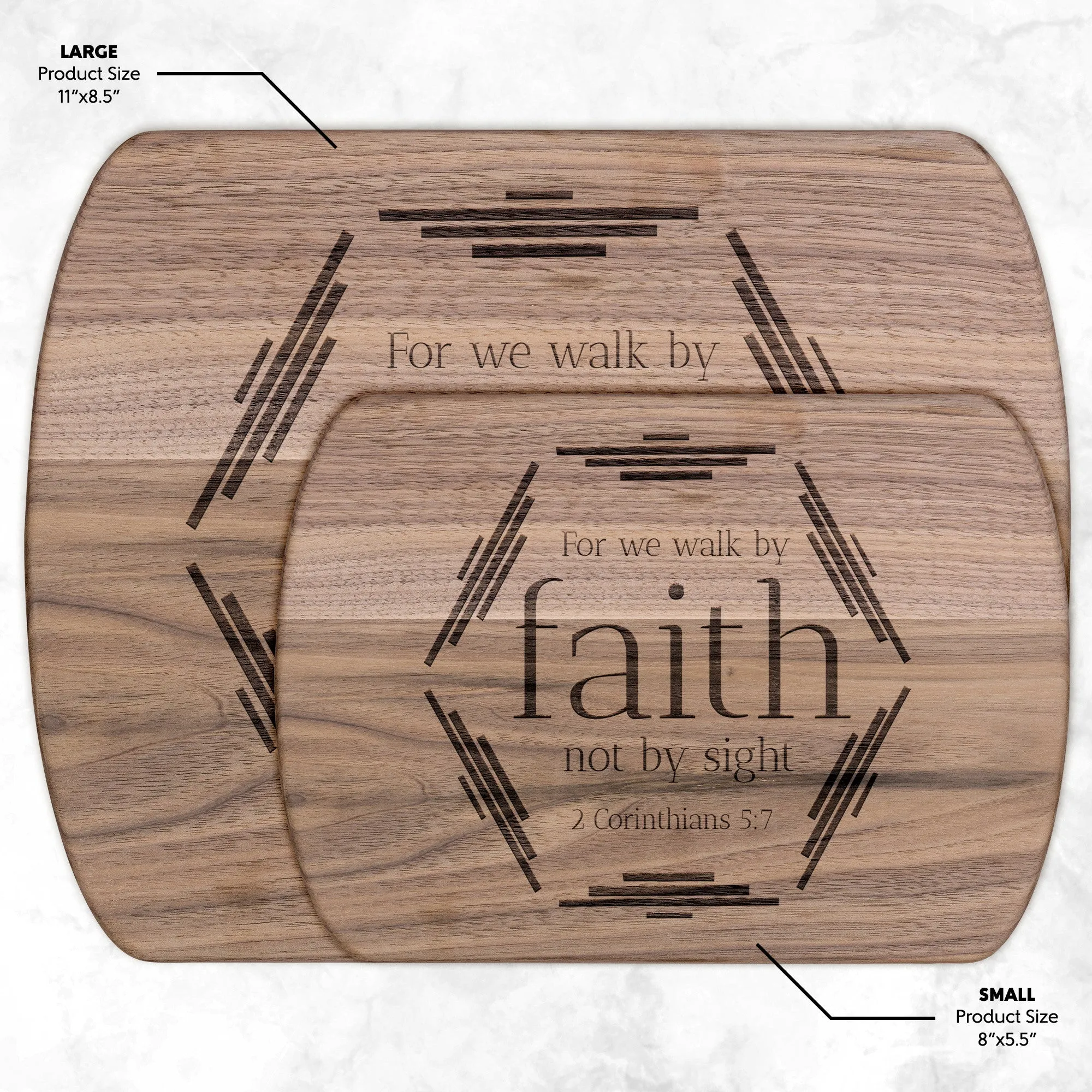 Bible Verse Hardwood Oval Cutting Board - Walk By Faith ~2 Corinthians 5-7~ Design 4