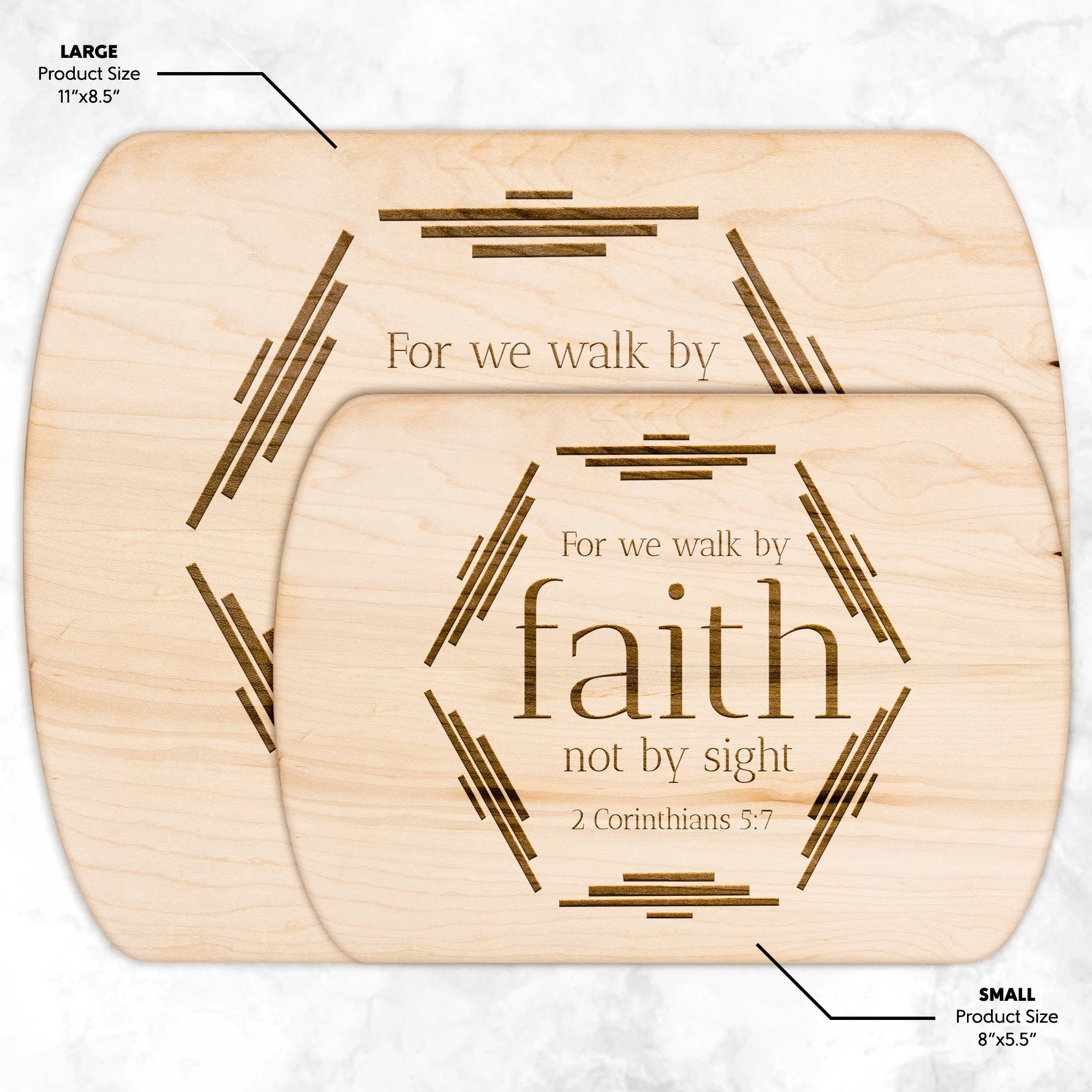 Bible Verse Hardwood Oval Cutting Board - Walk By Faith ~2 Corinthians 5-7~ Design 4