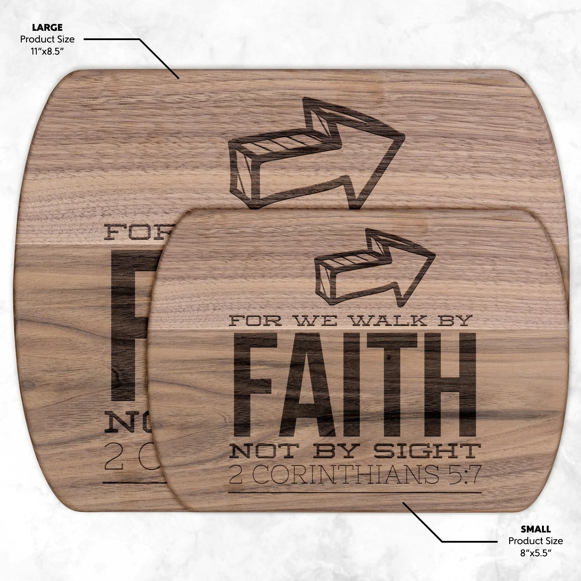 Bible Verse Hardwood Oval Cutting Board - Walk By Faith ~2 Corinthians 5-7~ Design 5