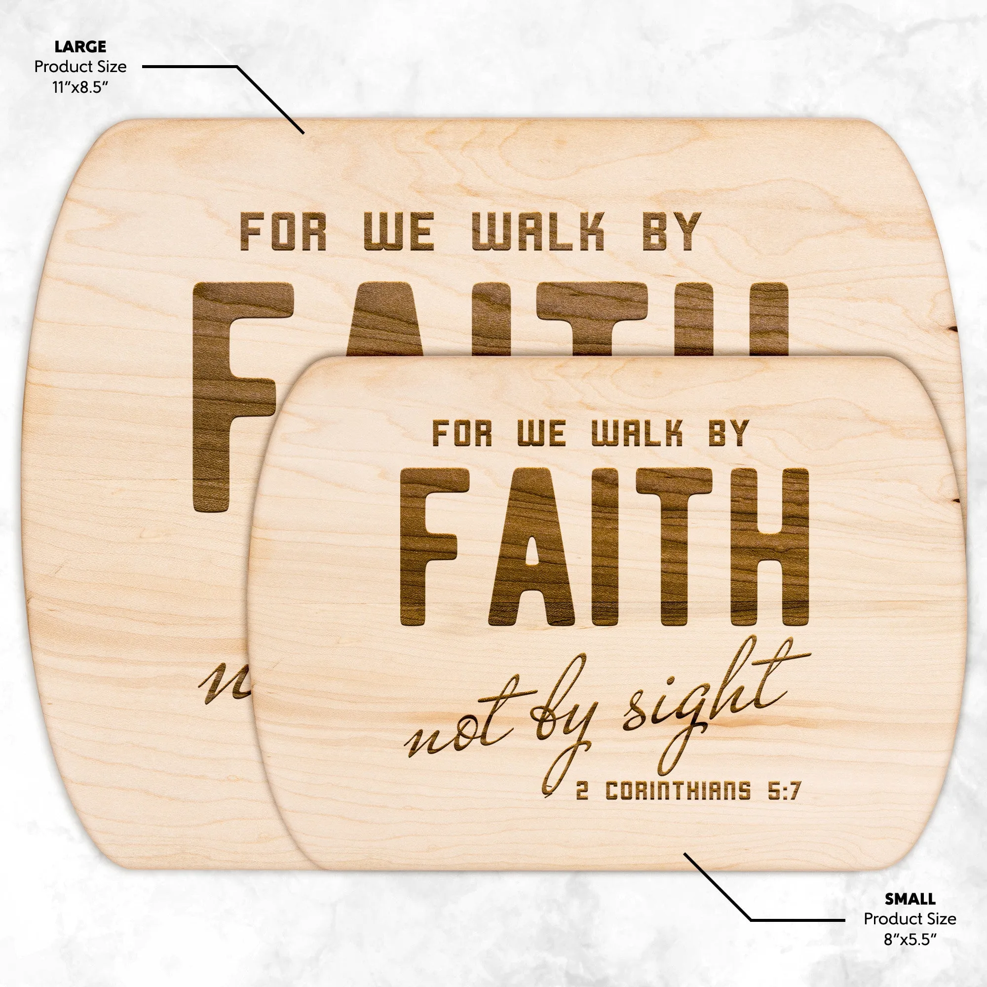 Bible Verse Hardwood Oval Cutting Board - Walk By Faith ~2 Corinthians 5-7~ Design 8