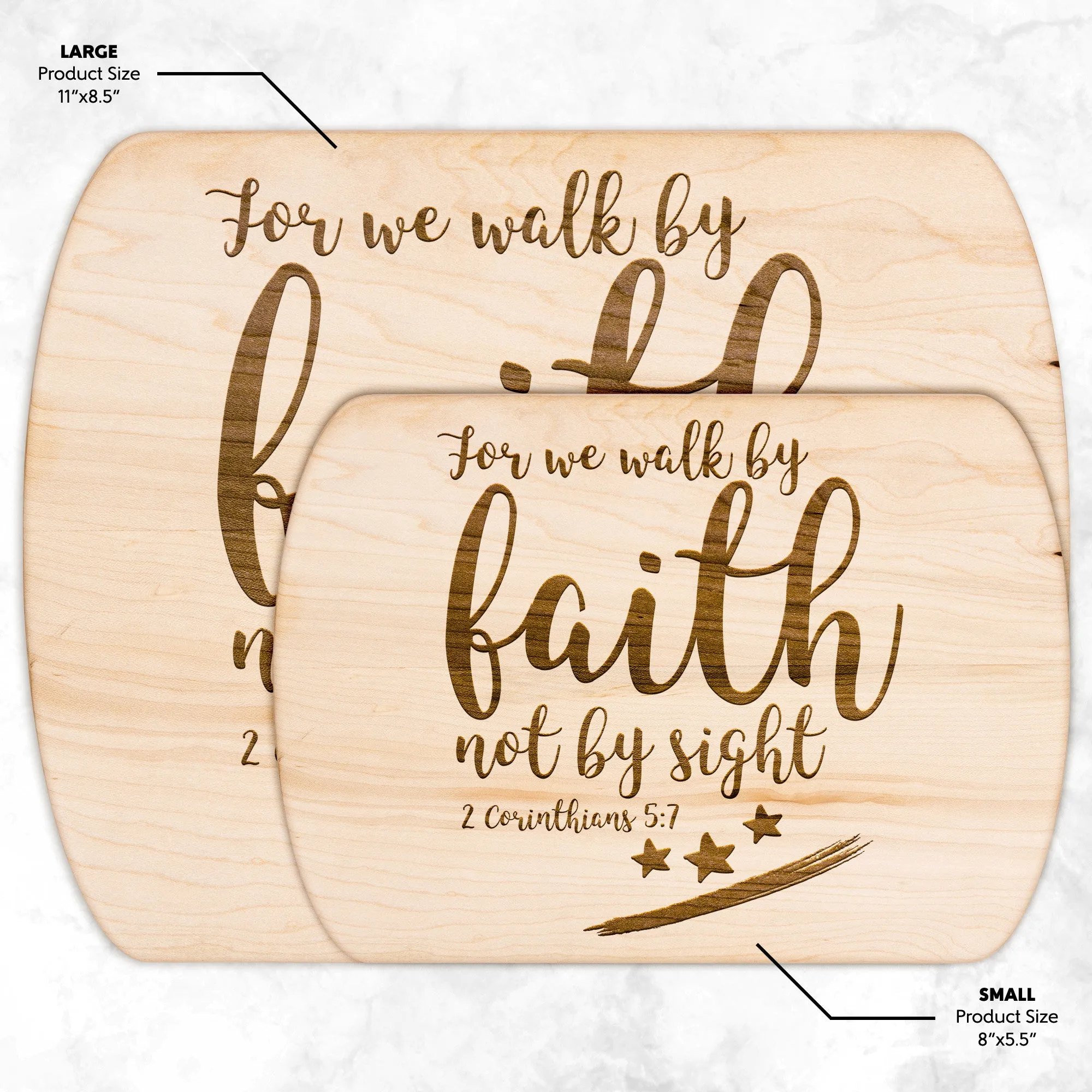 Bible Verse Hardwood Oval Cutting Board - Walk By Faith ~2 Corinthians 5-7~ Design 9