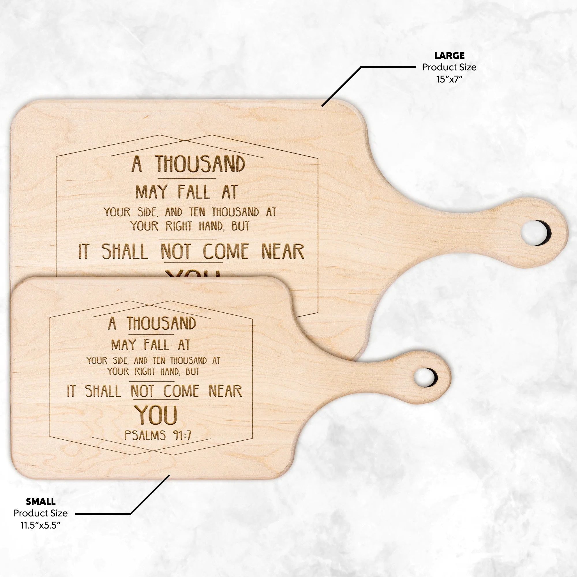 Bible Verse Hardwood Paddle Cutting Board - It Shall Not Come Near You ~Psalm 91:7~ Design 2