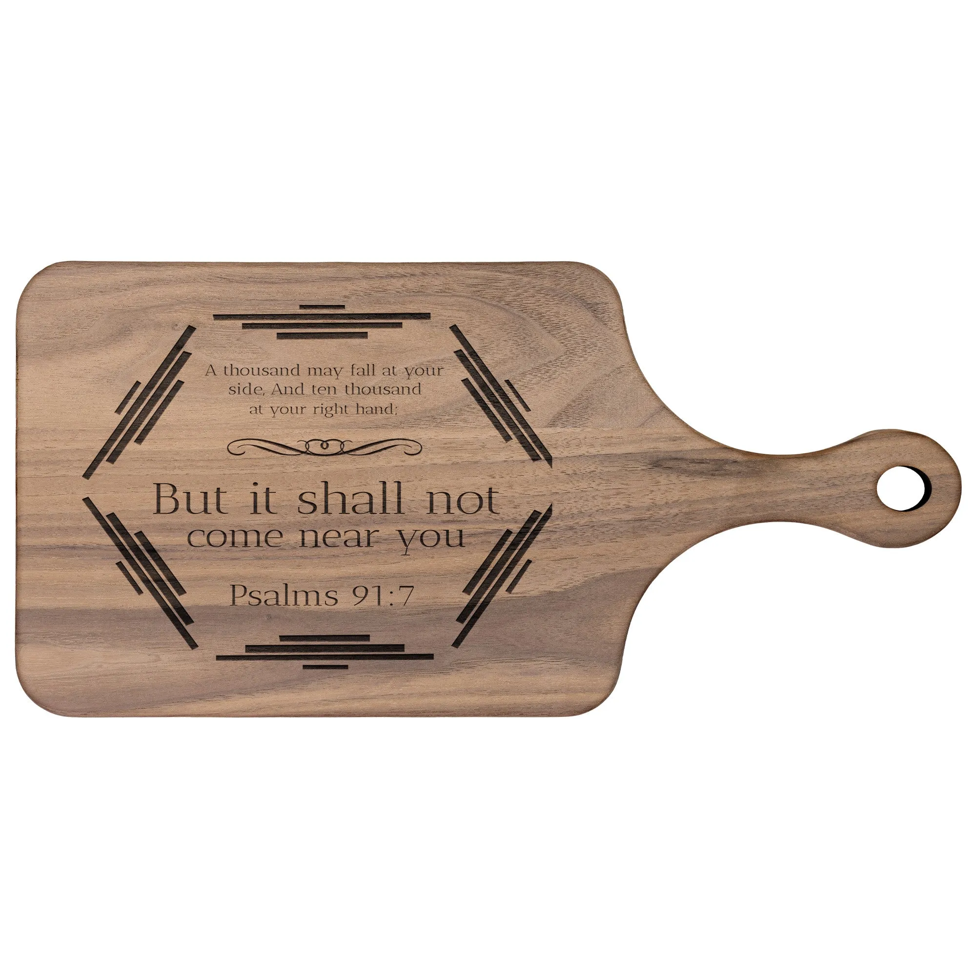 Bible Verse Hardwood Paddle Cutting Board - It Shall Not Come Near You ~Psalm 91:7~ Design 3