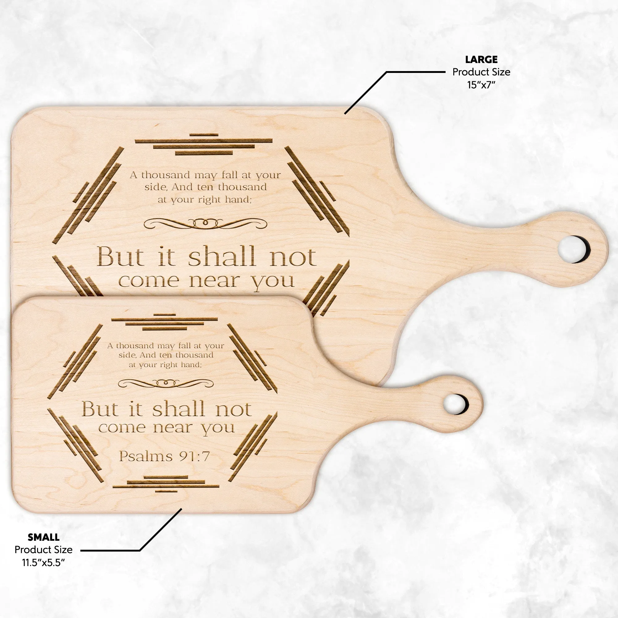 Bible Verse Hardwood Paddle Cutting Board - It Shall Not Come Near You ~Psalm 91:7~ Design 3