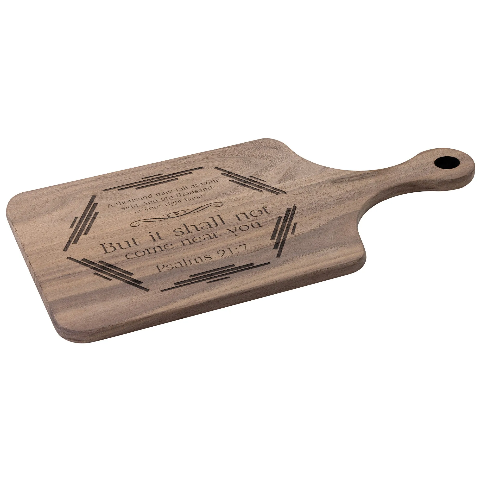 Bible Verse Hardwood Paddle Cutting Board - It Shall Not Come Near You ~Psalm 91:7~ Design 3