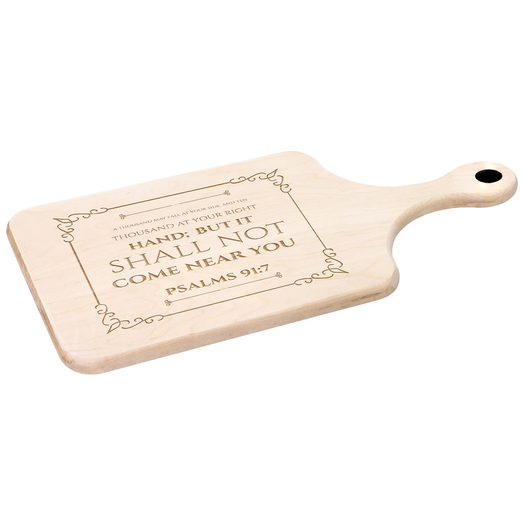 Bible Verse Hardwood Paddle Cutting Board - It Shall Not Come Near You ~Psalm 91:7~ Design 7