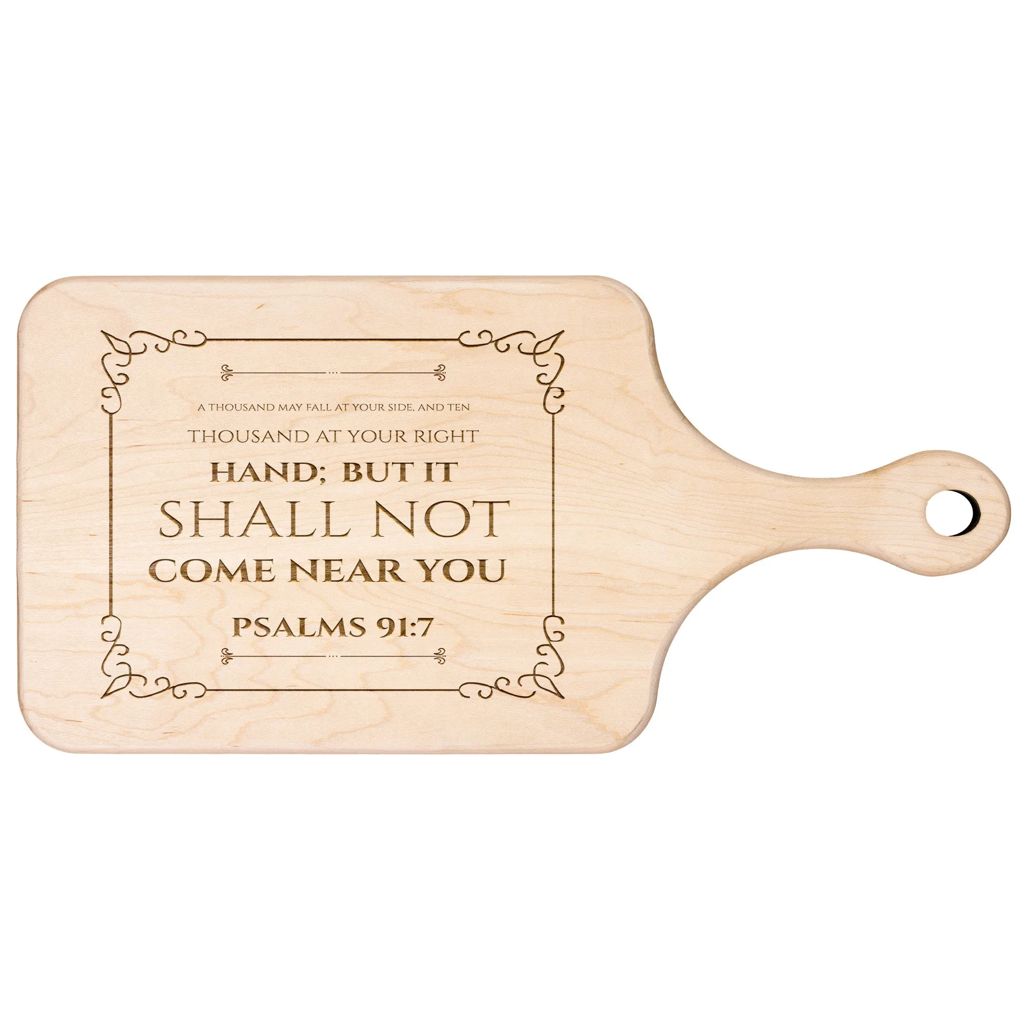 Bible Verse Hardwood Paddle Cutting Board - It Shall Not Come Near You ~Psalm 91:7~ Design 7