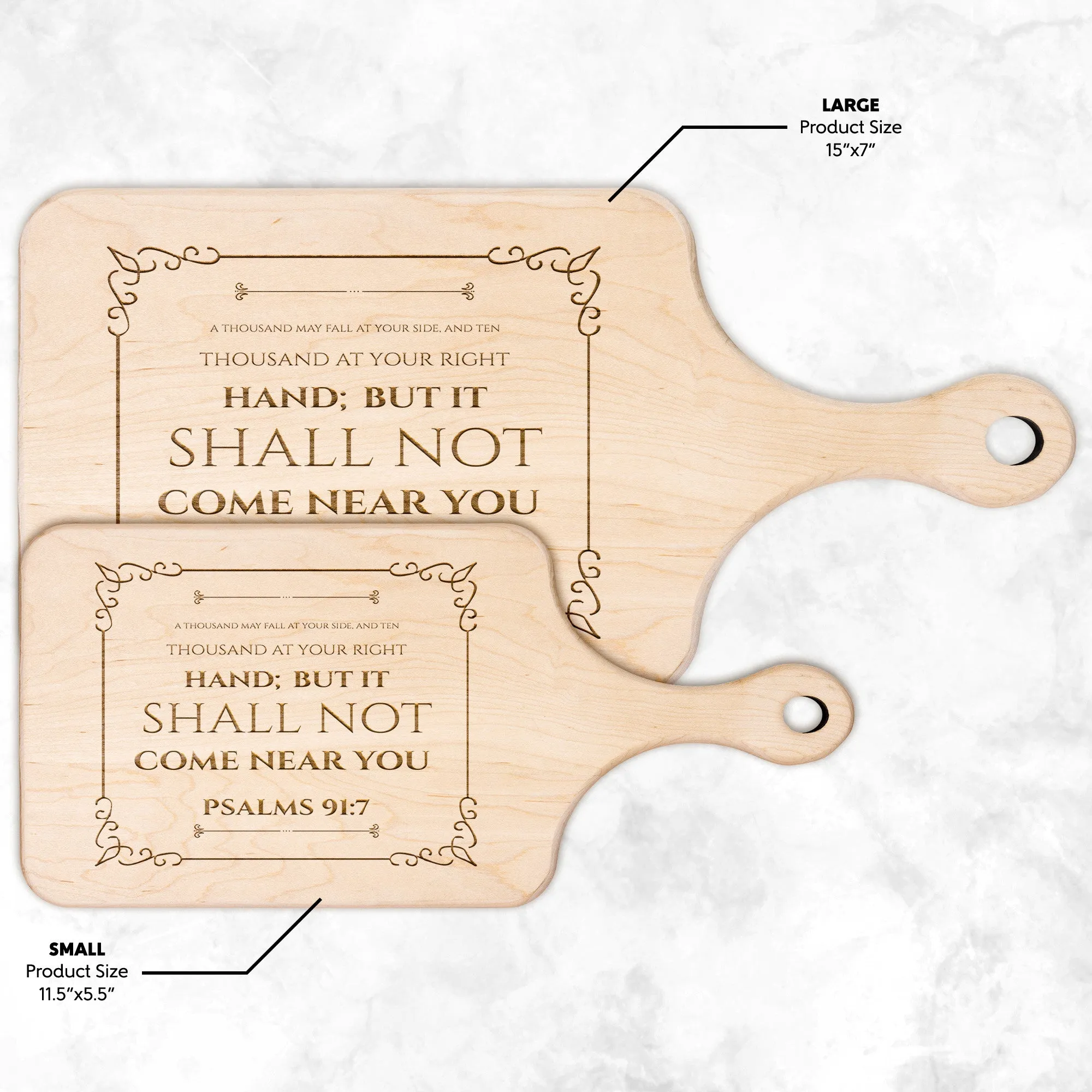 Bible Verse Hardwood Paddle Cutting Board - It Shall Not Come Near You ~Psalm 91:7~ Design 7