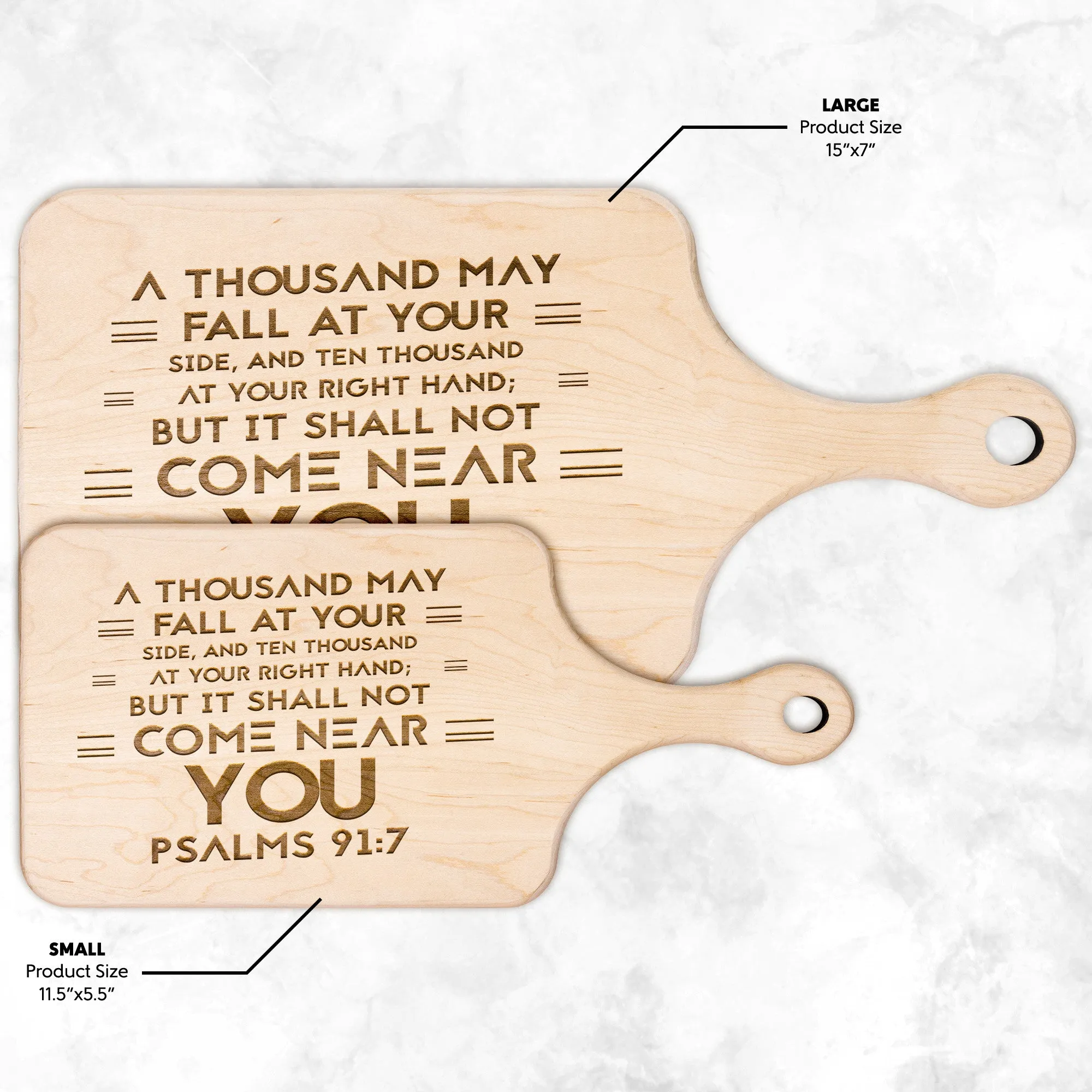 Bible Verse Hardwood Paddle Cutting Board - It Shall Not Come Near You ~Psalm 91:7~ Design 8