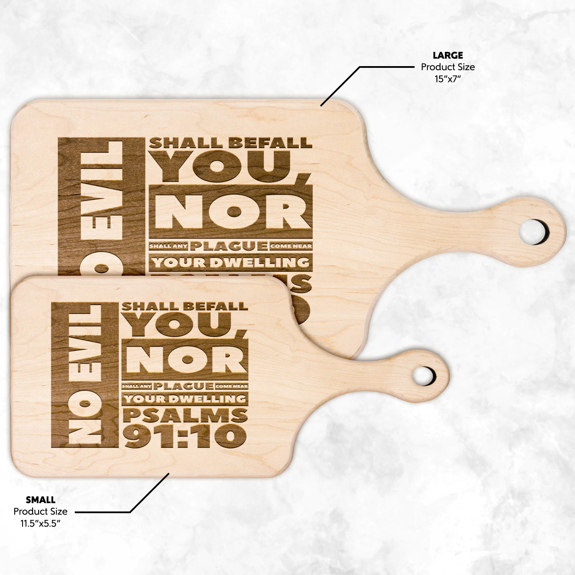 Bible Verse Hardwood Paddle Cutting Board - No Evil Shall Befall You ~Psalm 91:10~ Design 1