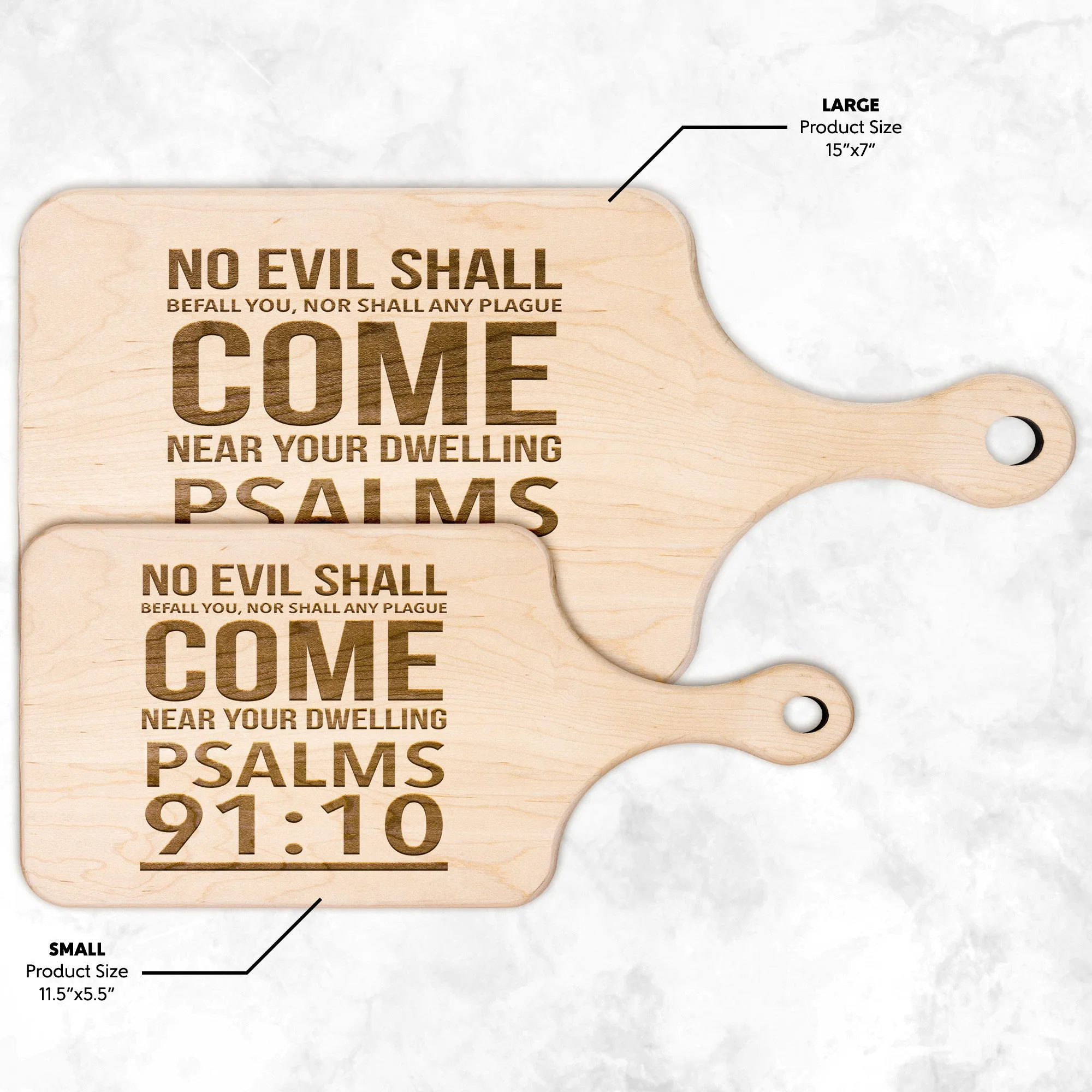 Bible Verse Hardwood Paddle Cutting Board - No Evil Shall Befall You ~Psalm 91:10~ Design 2