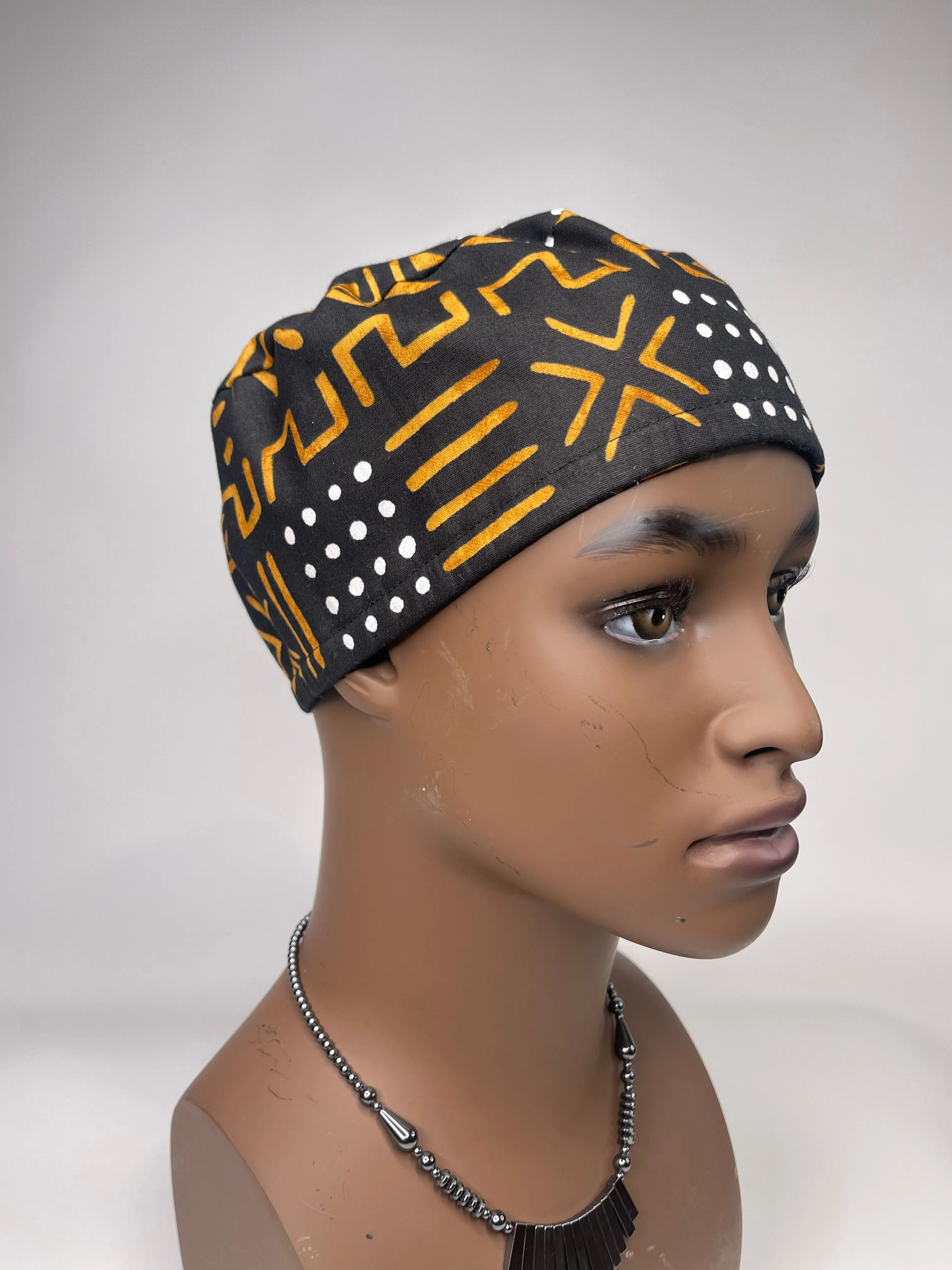 Black and Gold Print Surgical Cap/ scrub Cap