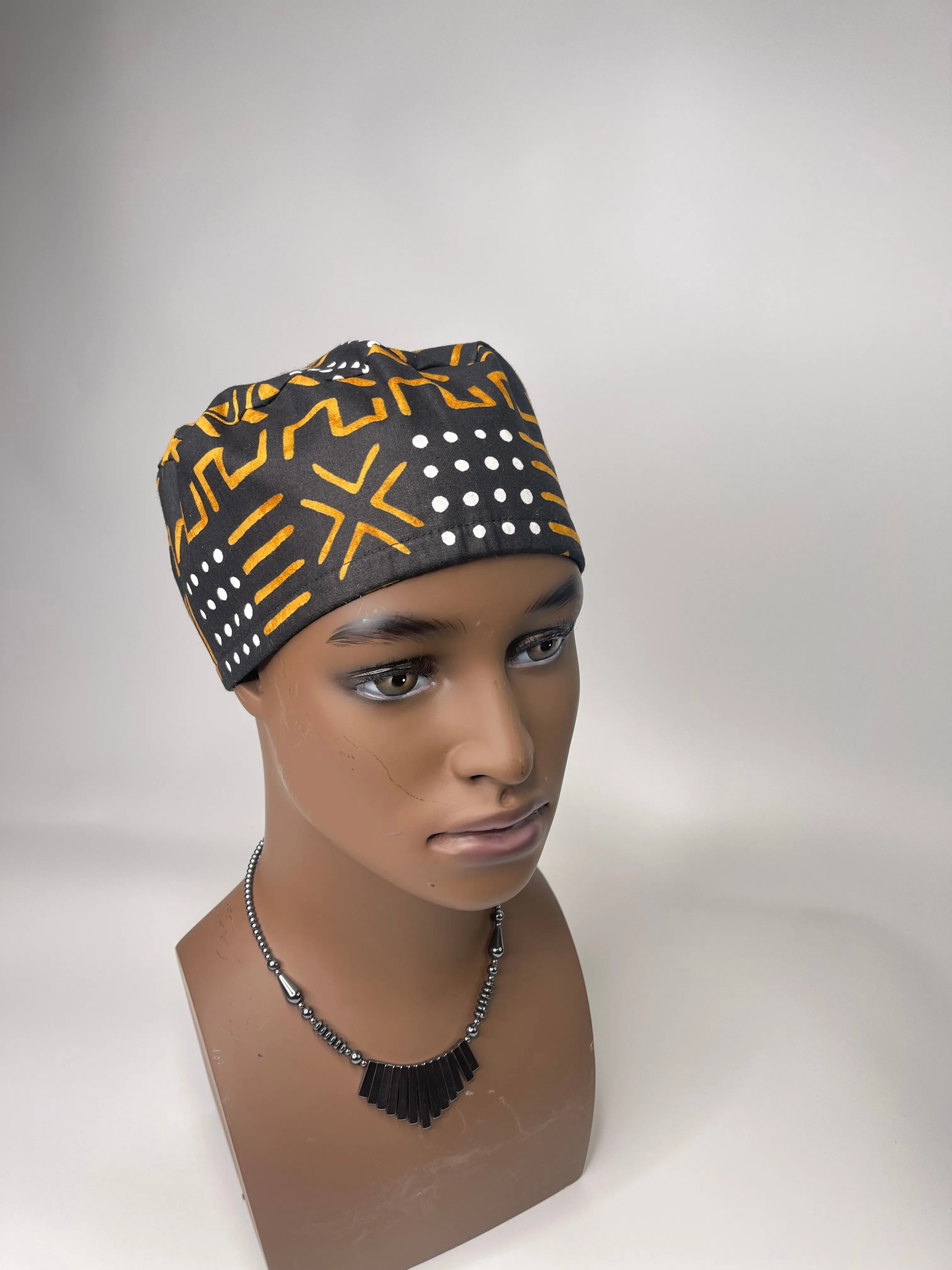 Black and Gold Print Surgical Cap/ scrub Cap