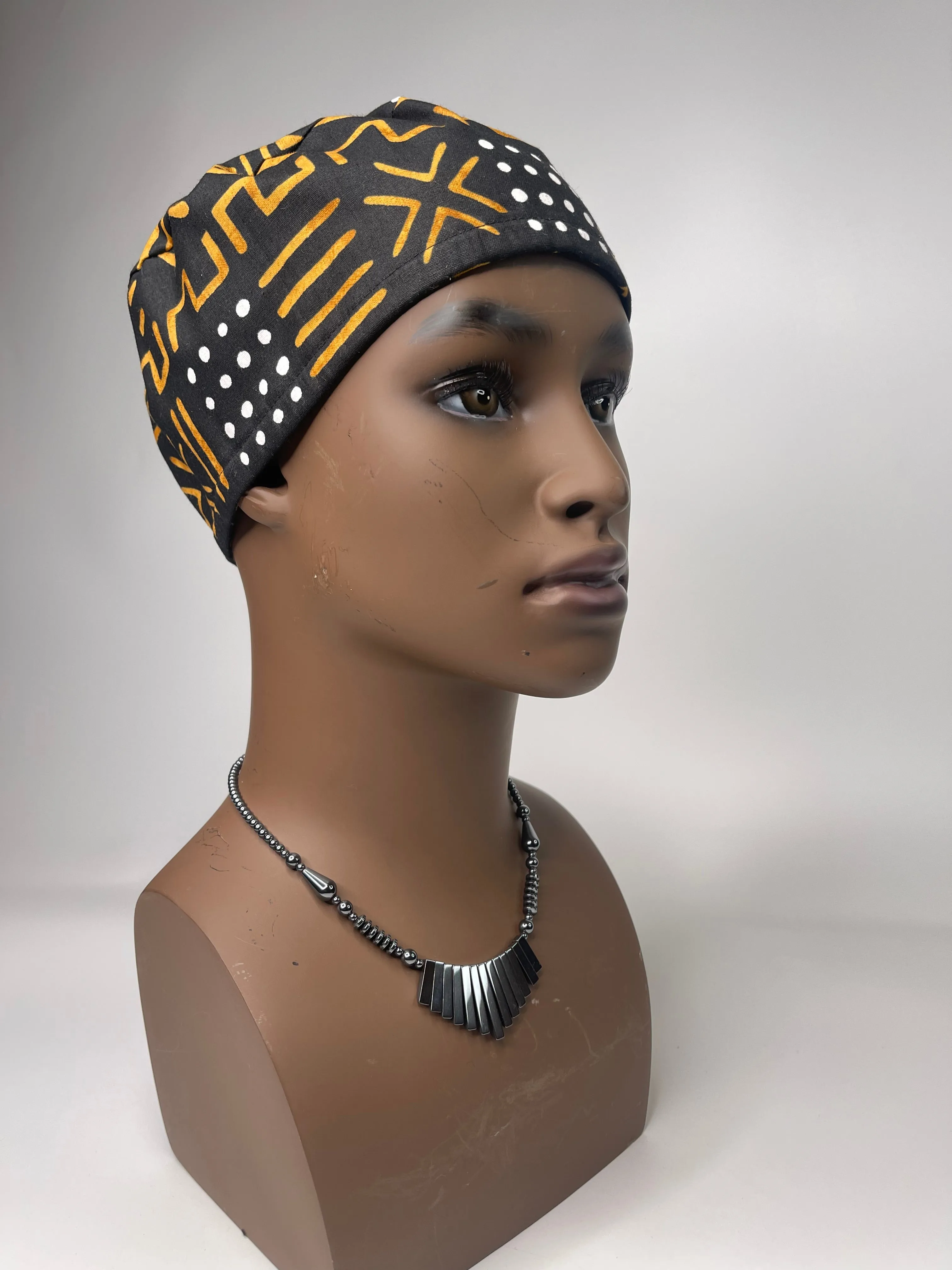 Black and Gold Print Surgical Cap/ scrub Cap