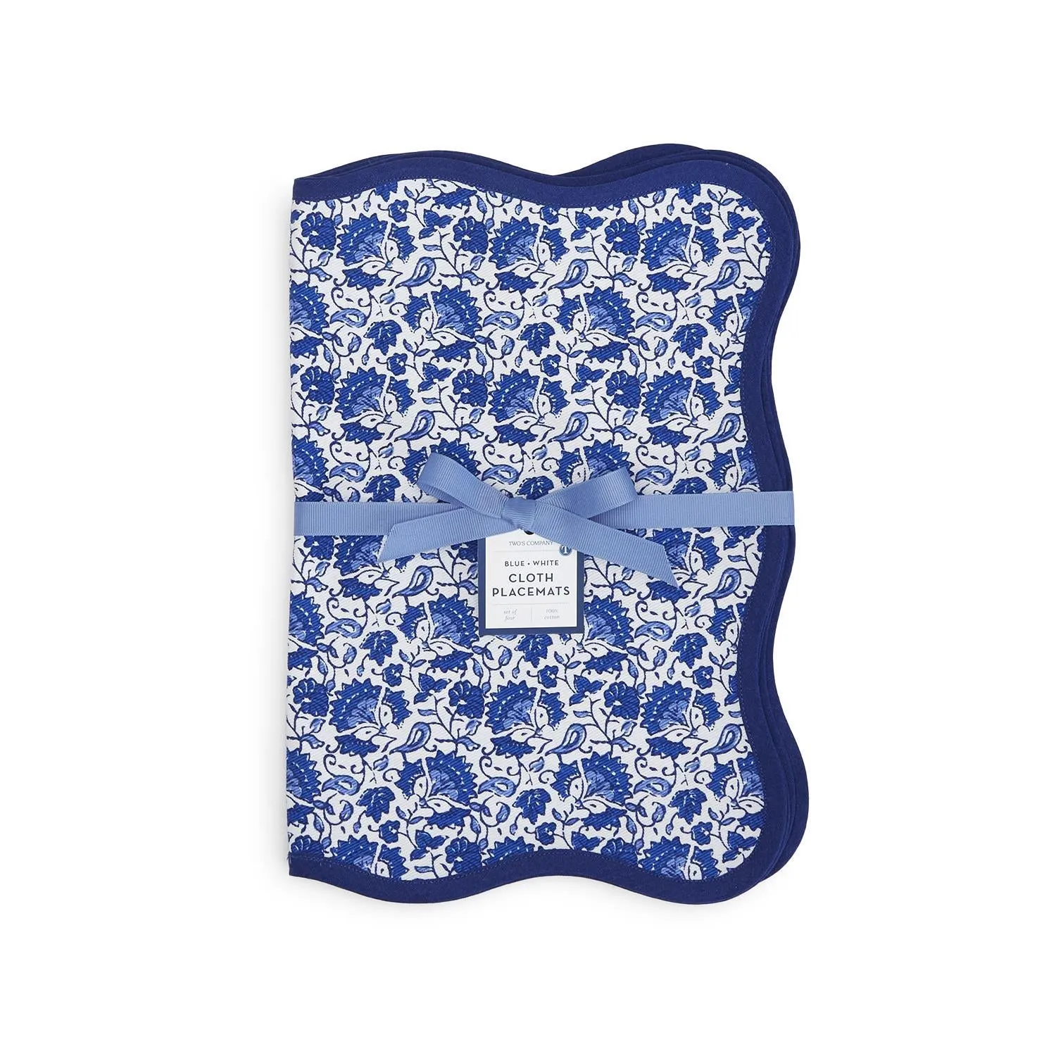 Blue Floral Scalloped Edge Trim Placemats (Set of 4)