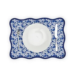 Blue Floral Scalloped Edge Trim Placemats (Set of 4)