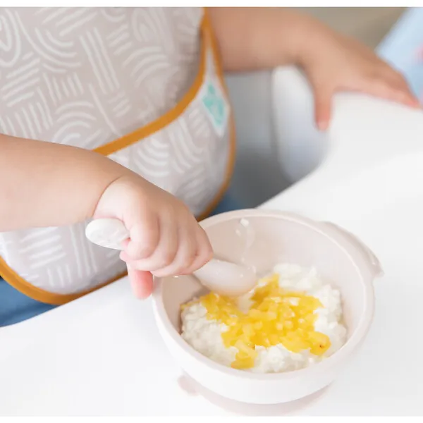 Bumkins Silicone First Feeding Set w/ Lid & Spoon, Sand