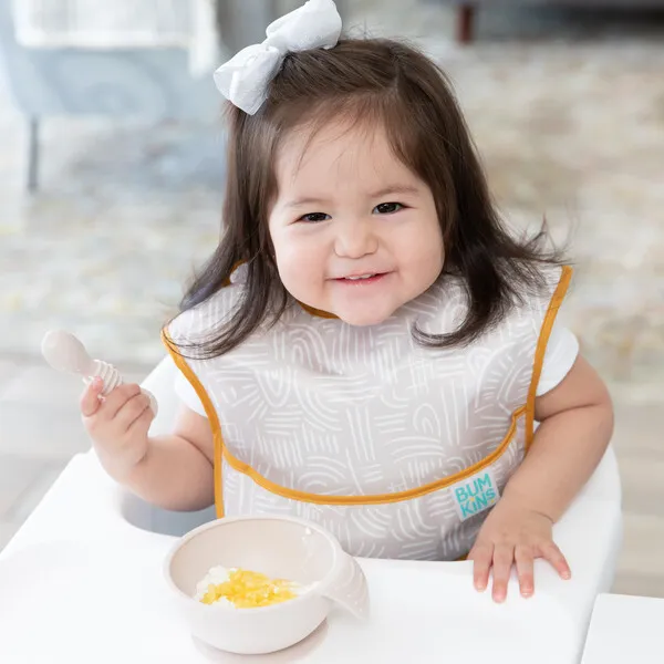 Bumkins Silicone First Feeding Set w/ Lid & Spoon, Sand