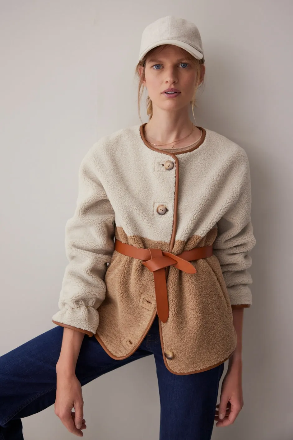 Celia Borg Jacket - Ecru/Caramel