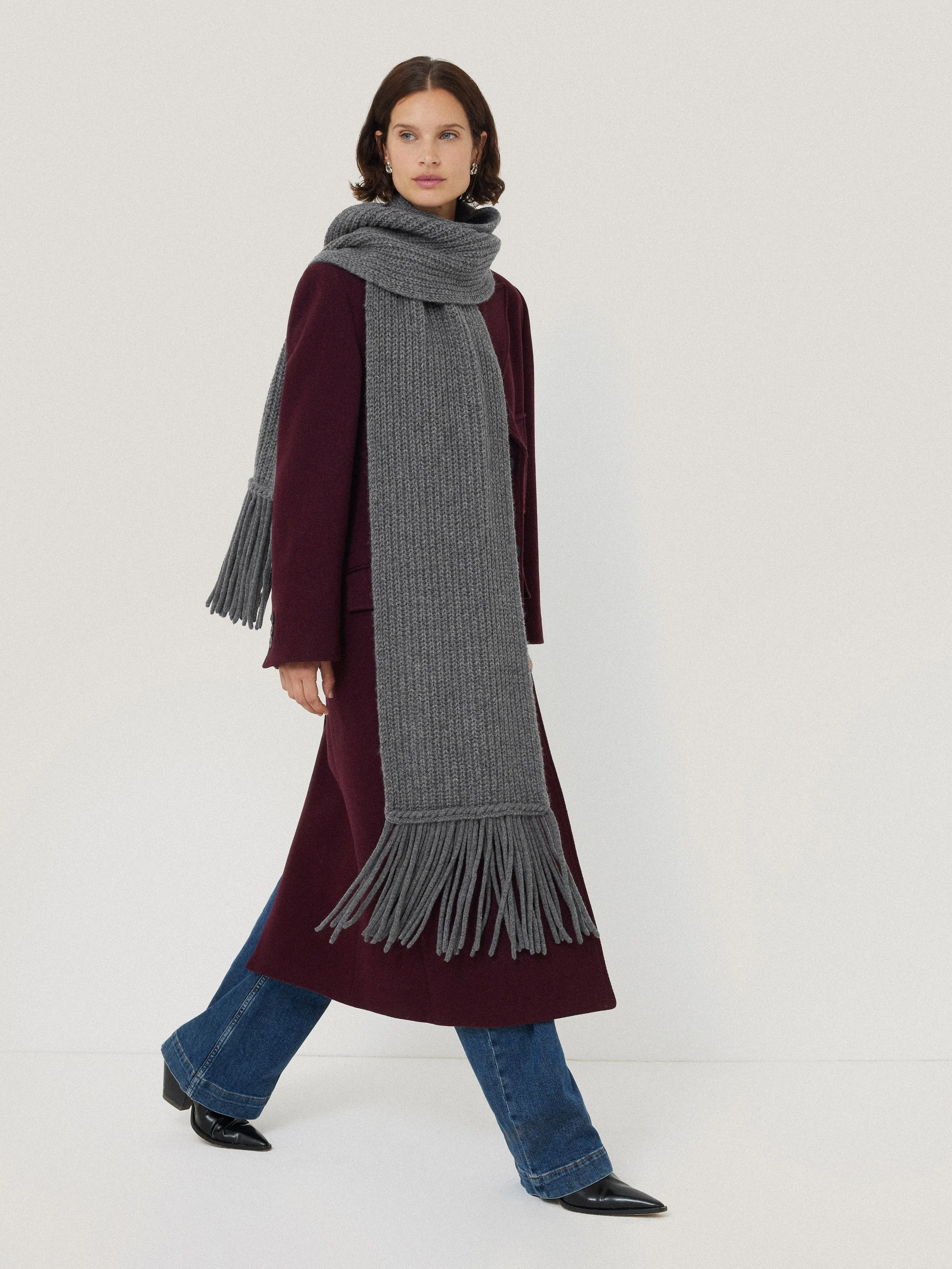 Chunky Fringed Scarf | Grey