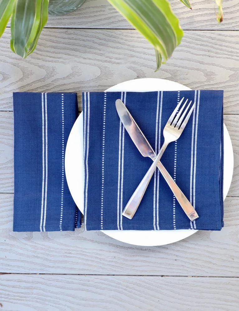 Cloth Napkins- Stripes Navy- Set of 4