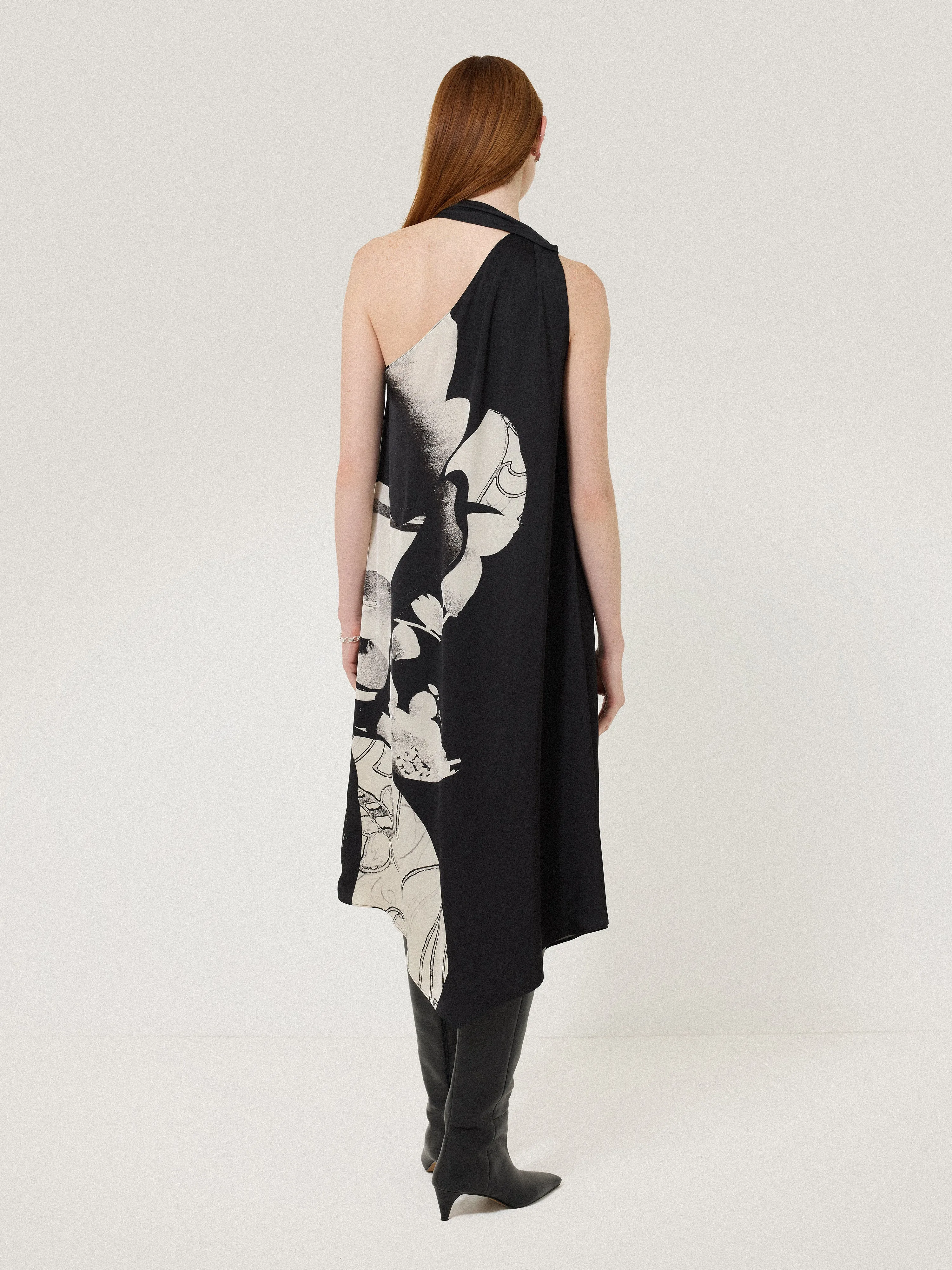 Collage Print Scarf Dress | Monochrome