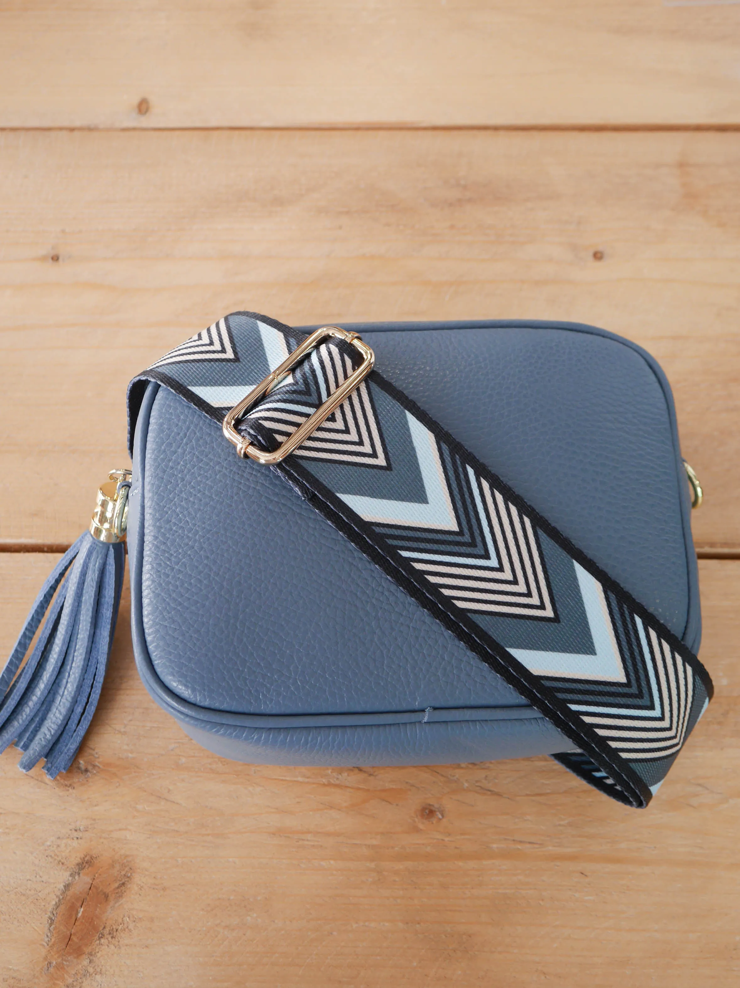 Cross Body Leather Bag Denim Blue