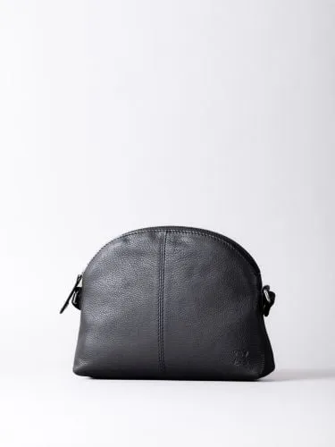 Elterwater Curved Leather Cross Body Bag in Black