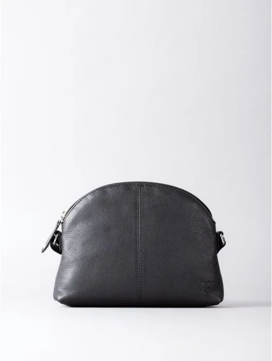 Elterwater Curved Leather Cross Body Bag in Black