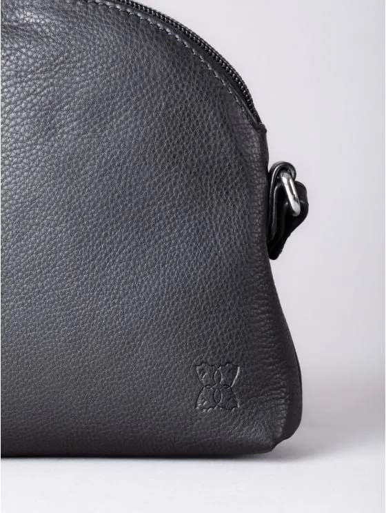 Elterwater Curved Leather Cross Body Bag in Black