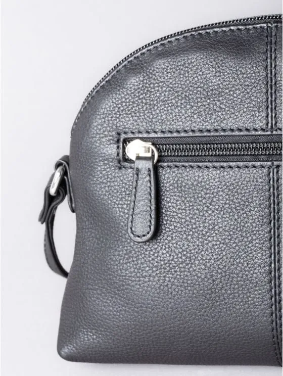 Elterwater Curved Leather Cross Body Bag in Black